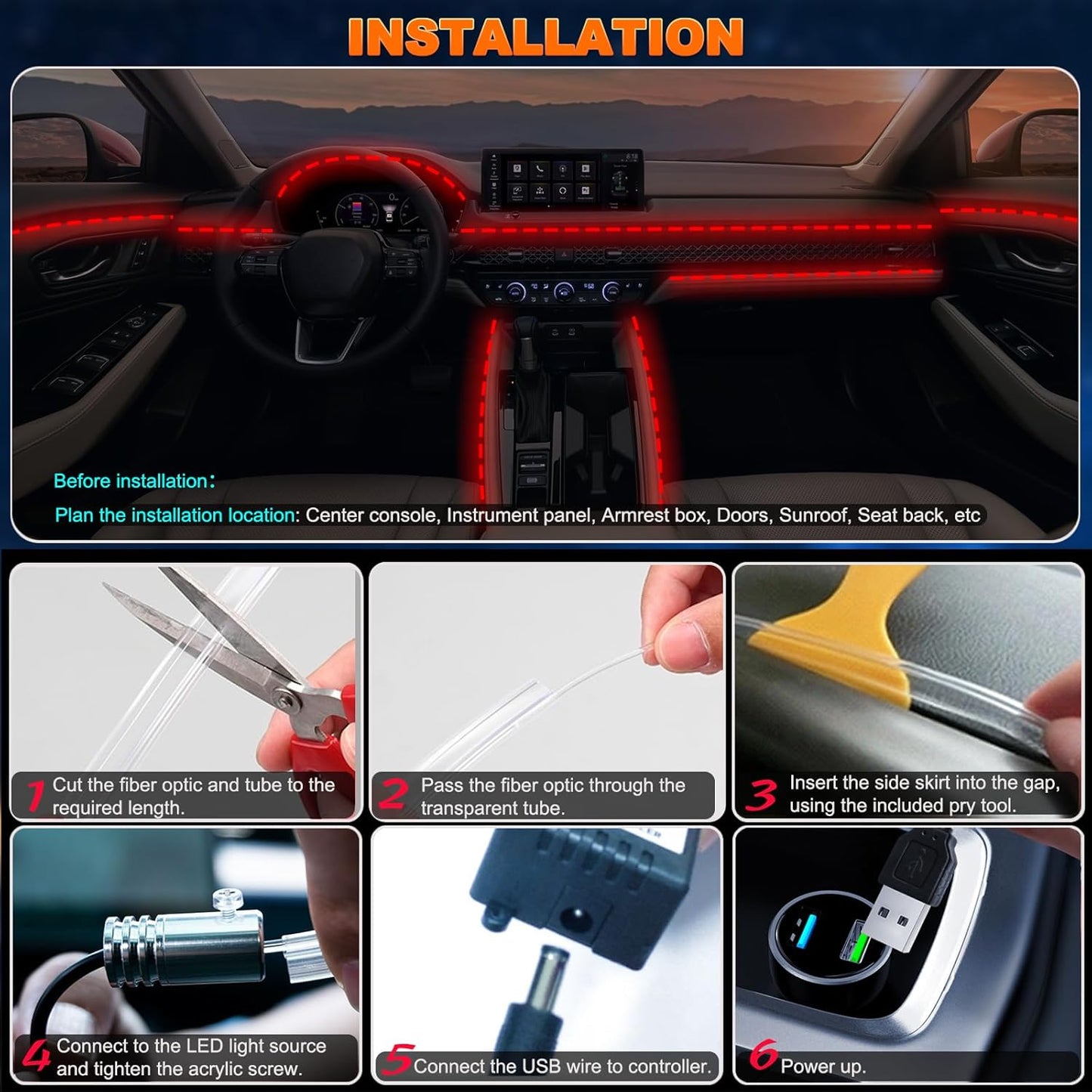 Lotus Lantern RGB Interior Car Lights – Creative Valentine's Day Gift for Him/Her, 16M Color Fiber Optic Ambient Kit