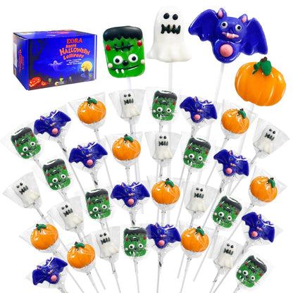 Low Sugar and Fat Free Halloween Lollipops 42 Pack, Guilt Free Monster Shaped Suckers for Health Conscious Parents and Classroom Treat Giving