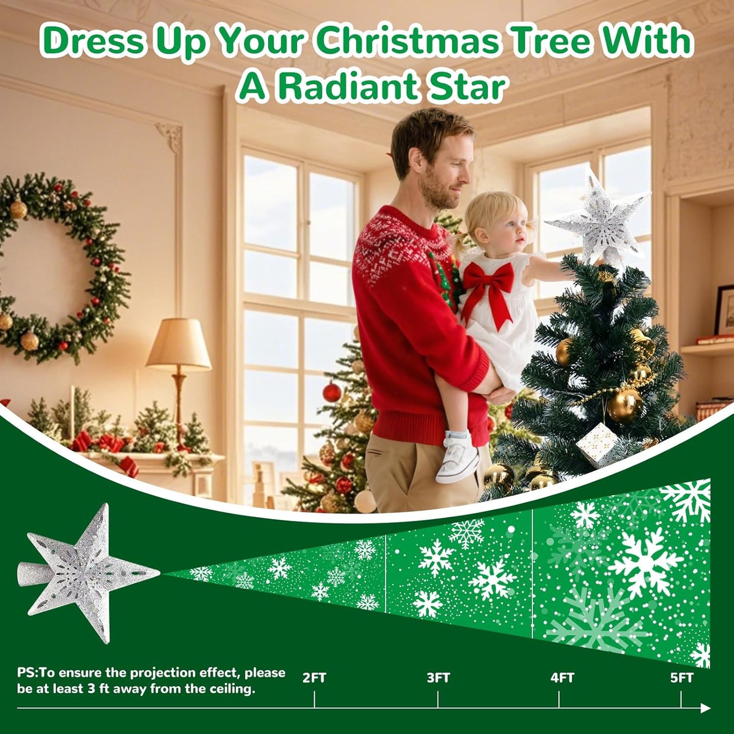 Lumabelle 3D Glitter Star Tree Topper – Calming Holiday Bedtime Ambiance for Bedroom Wind-Down and Relaxation Rituals