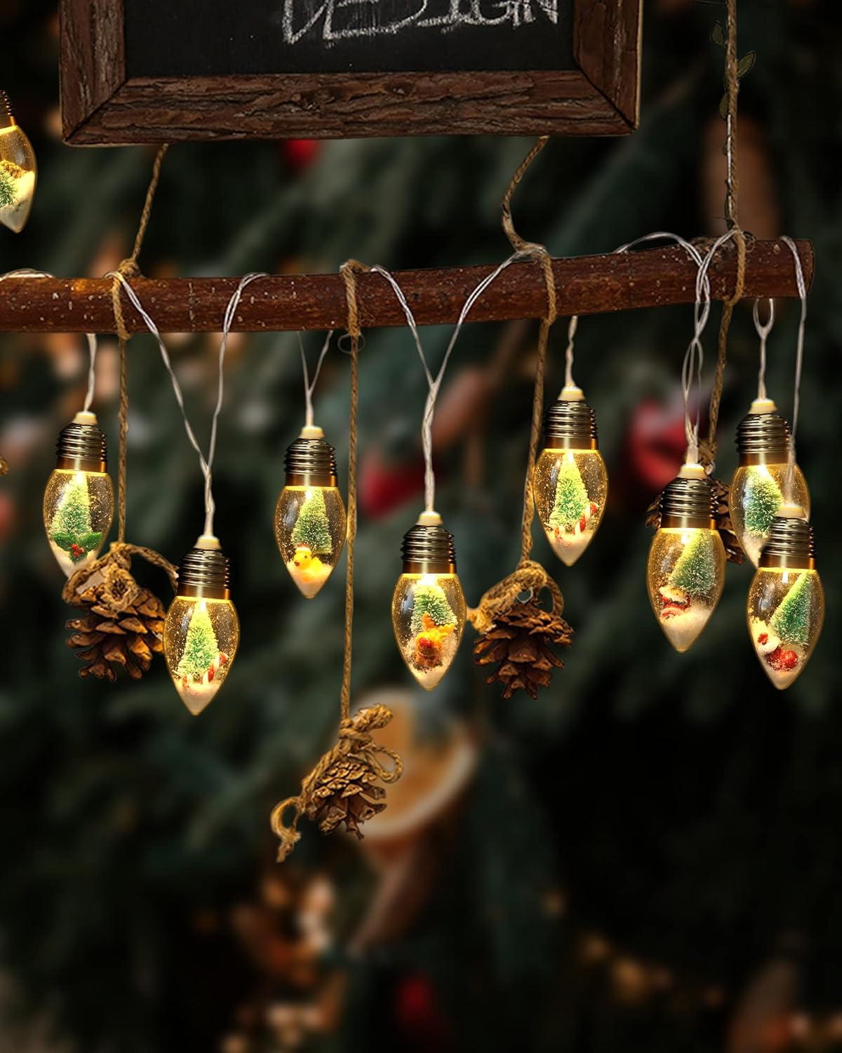 LumaGlow Snow Globe String Lights – Shatterproof Acrylic Bulbs, Flameless Battery Powered Christmas Lights for Child and Pet Safe Homes