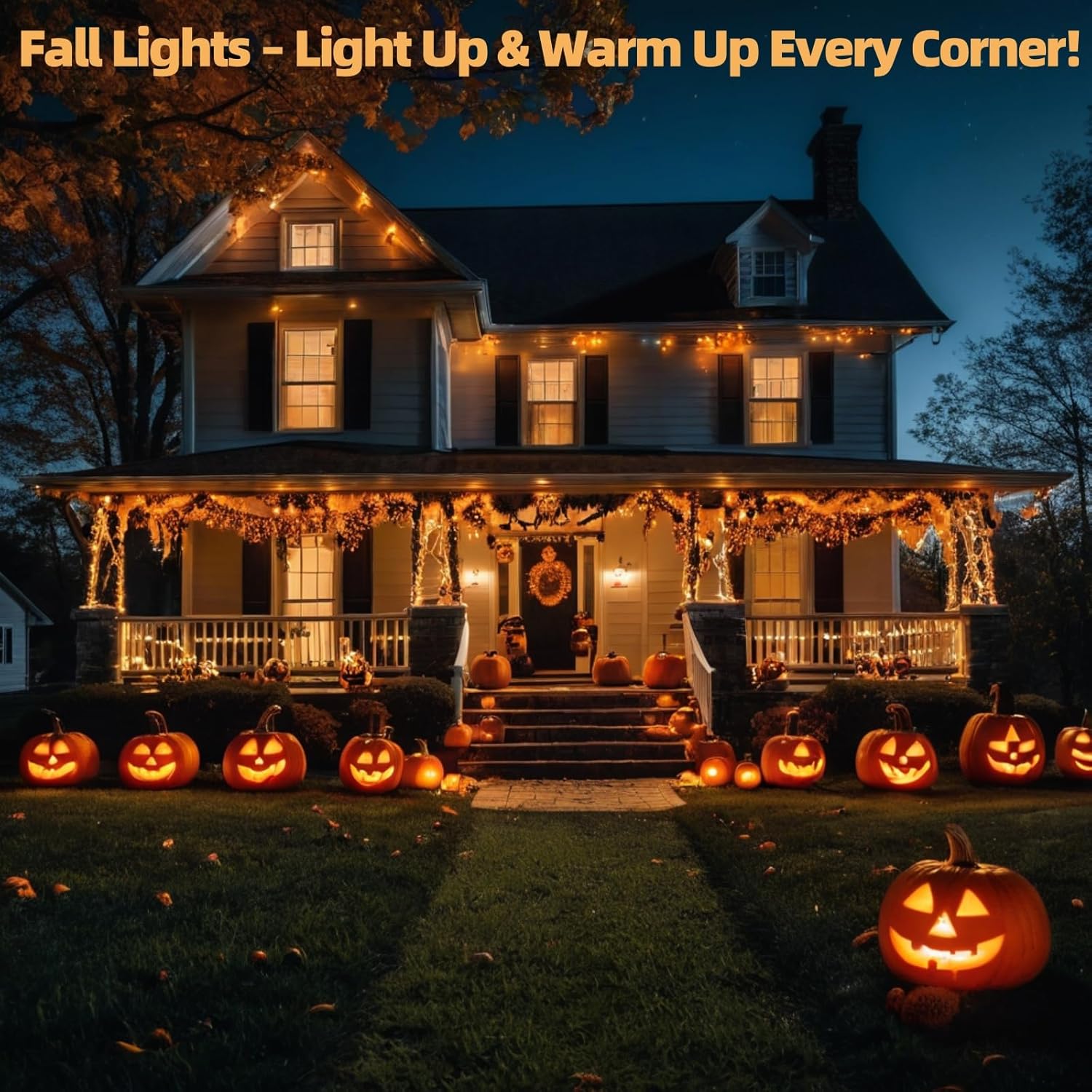 LumDecor UL Certified Halloween Lights – Flameless Incandescent String Lights 100 Orange Bulbs, Safe Around Kids and Pets Indoors and Outdoors
