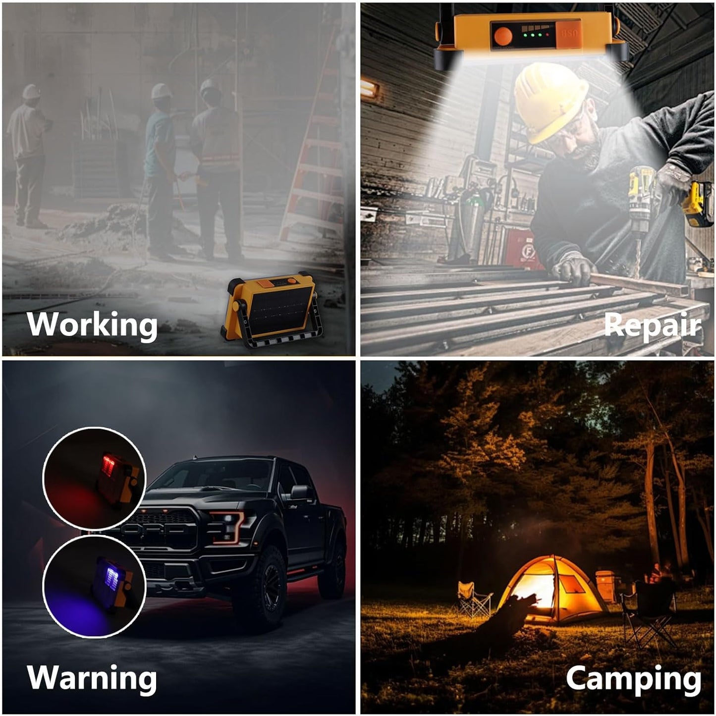 LUMENHUB Portable LED Floodlight – Construction Site & Garage Task Light, USB Rechargeable
