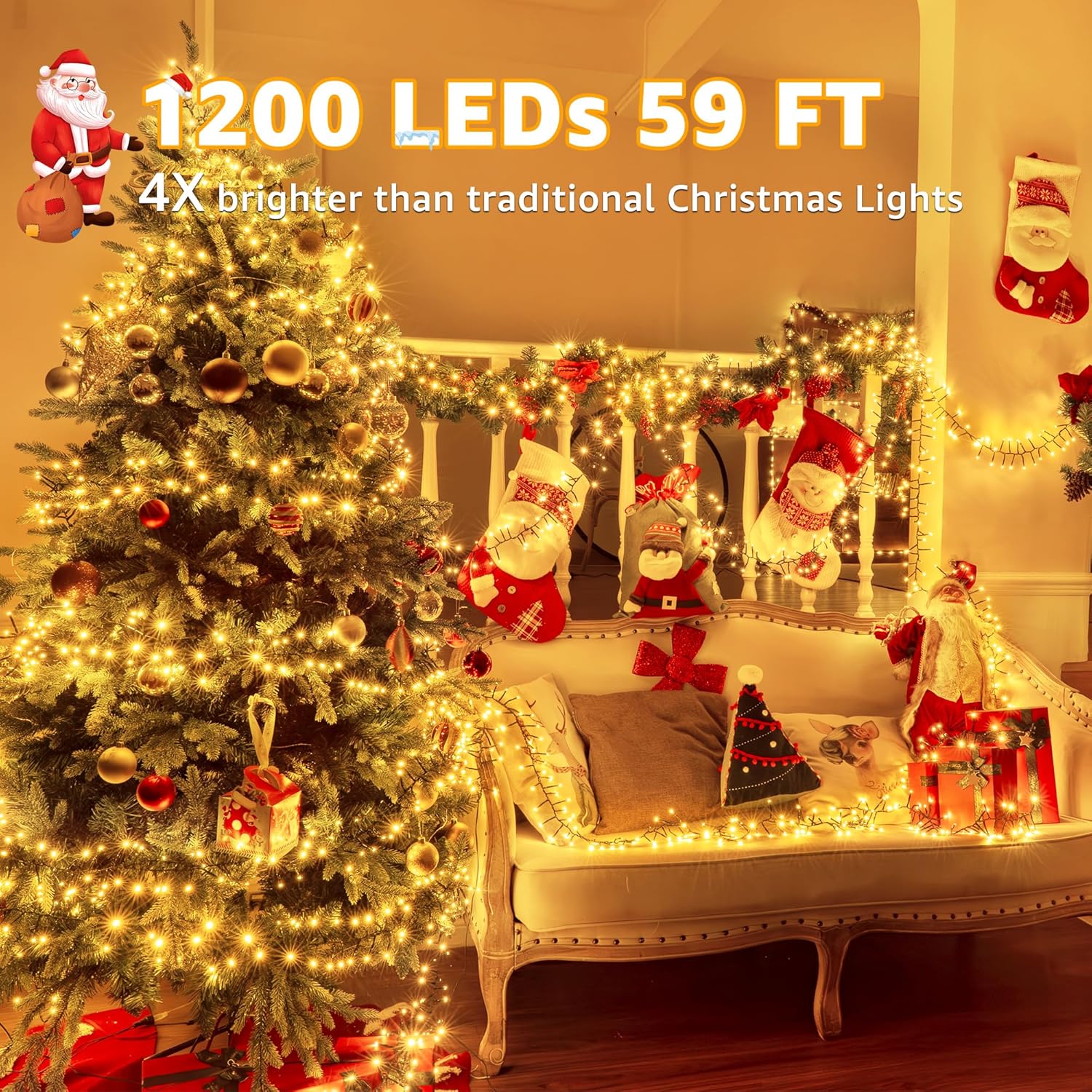 Lumicharm 1200 LED String Lights – Living Room Aesthetic for Mantel Garland and Fireplace Mantle Styling