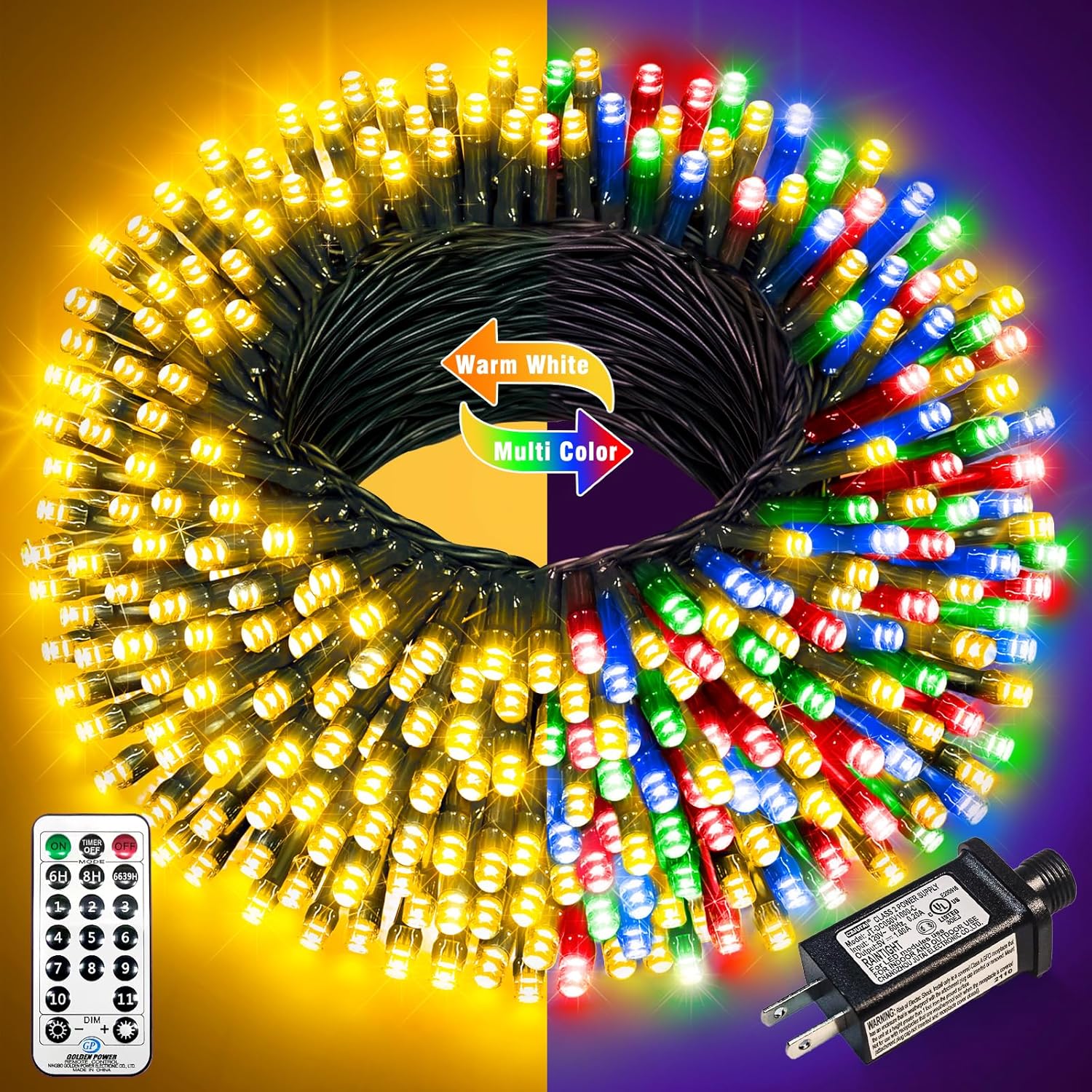 Lumify Home Outdoor String Lights 300 LED Warm White & Multicolor – Connectable Patio Lights with Remote for Camping and Outdoor Dining