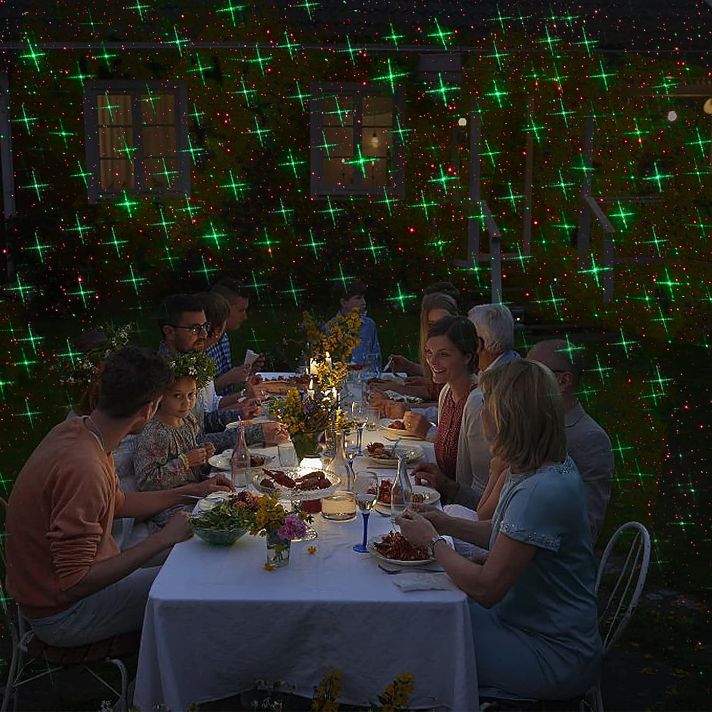 Lumilux Glow Star Projector – Cozy Living Room and Bedroom Ambient Light, Red and Green Star Patterns for Holiday Mood