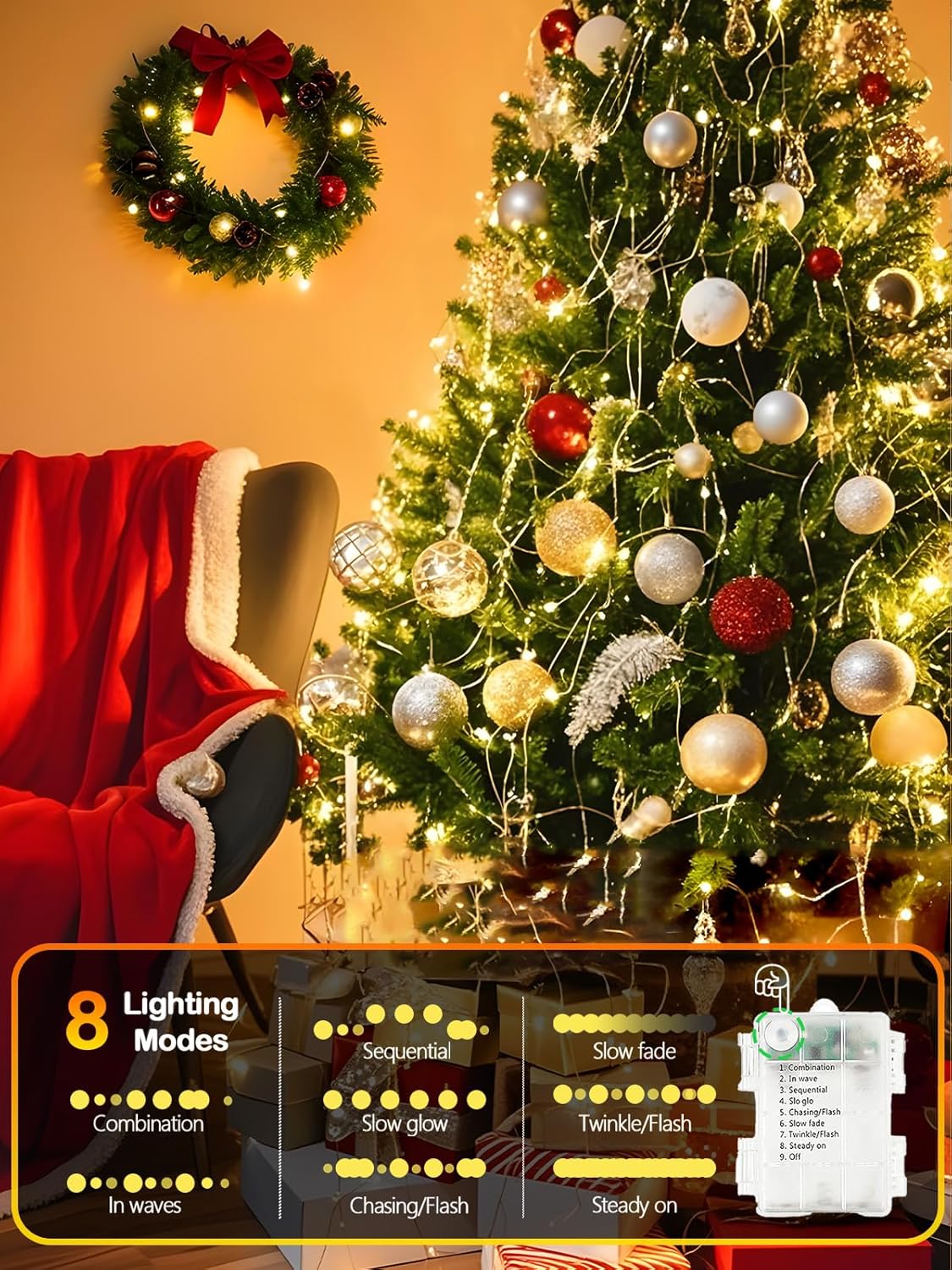 Luminara Glow 4-Pack Battery Fairy Lights, Dimmable 8-Mode String Lights for Cozy Living Room Aesthetic & Holiday Mantel Styling