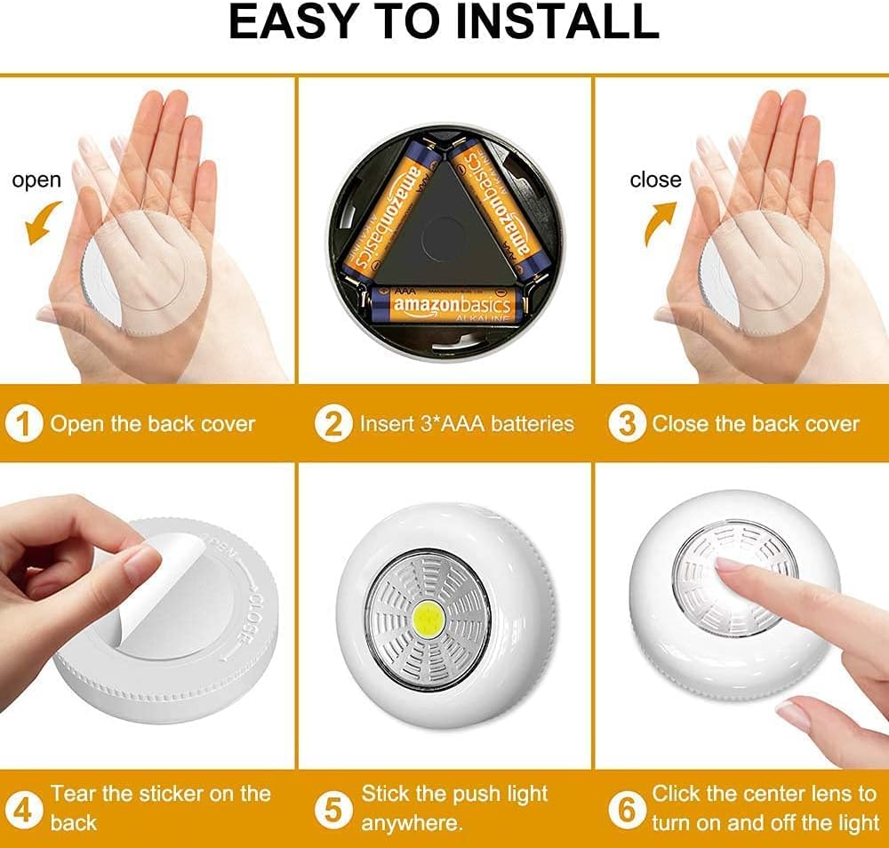LuminAura LED Puck Lights – Flameless Kids Room Night Light, Touch-Activated Safe Puck