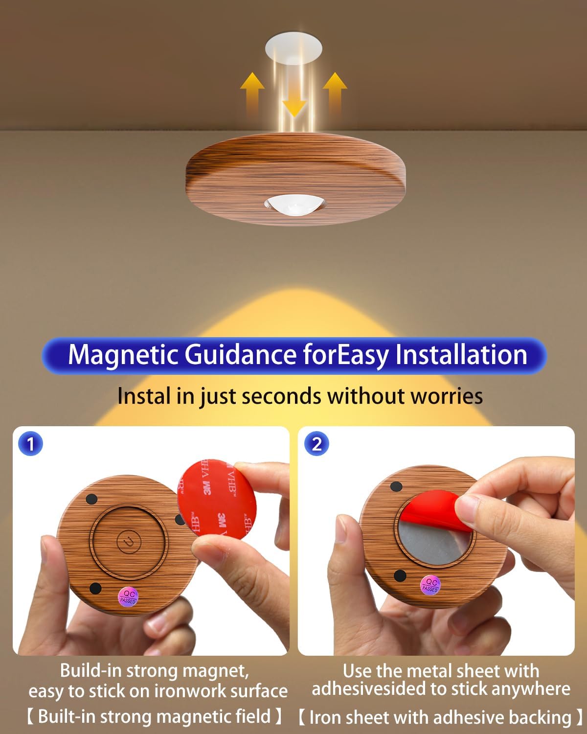 LuminAura Puck Lights – Slim Uncluttered Under Shelf Lighting, Tool Free Magnetic Mount