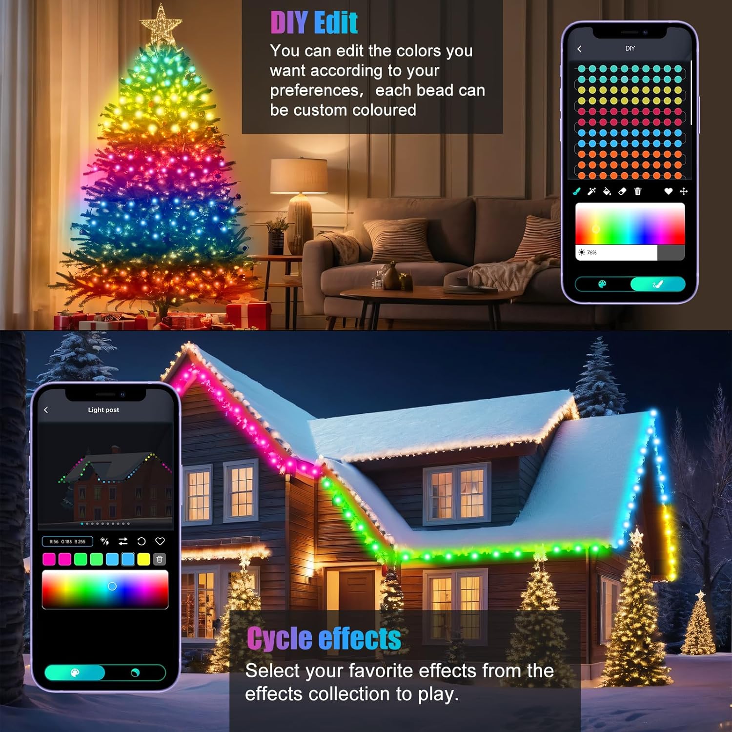 LuminGlow LED String Lights 49ft Individually Addressable – Cozy Ambient Lighting for Apartment Decor