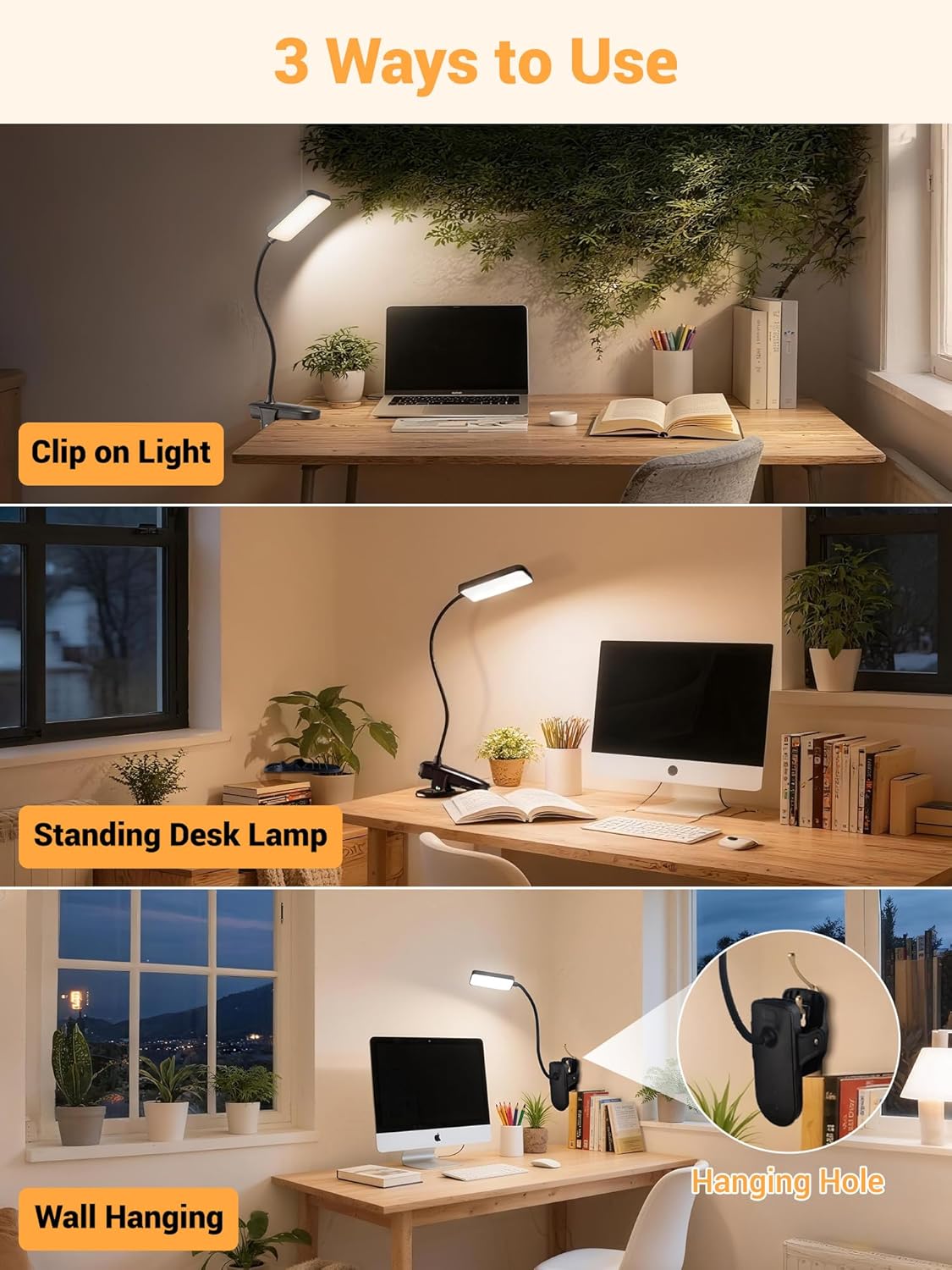 LuminGlow Pro Clip Lamp – Cozy Bedroom Decor Reading Light for Headboard and Nightstand, Warm Dimmable LED