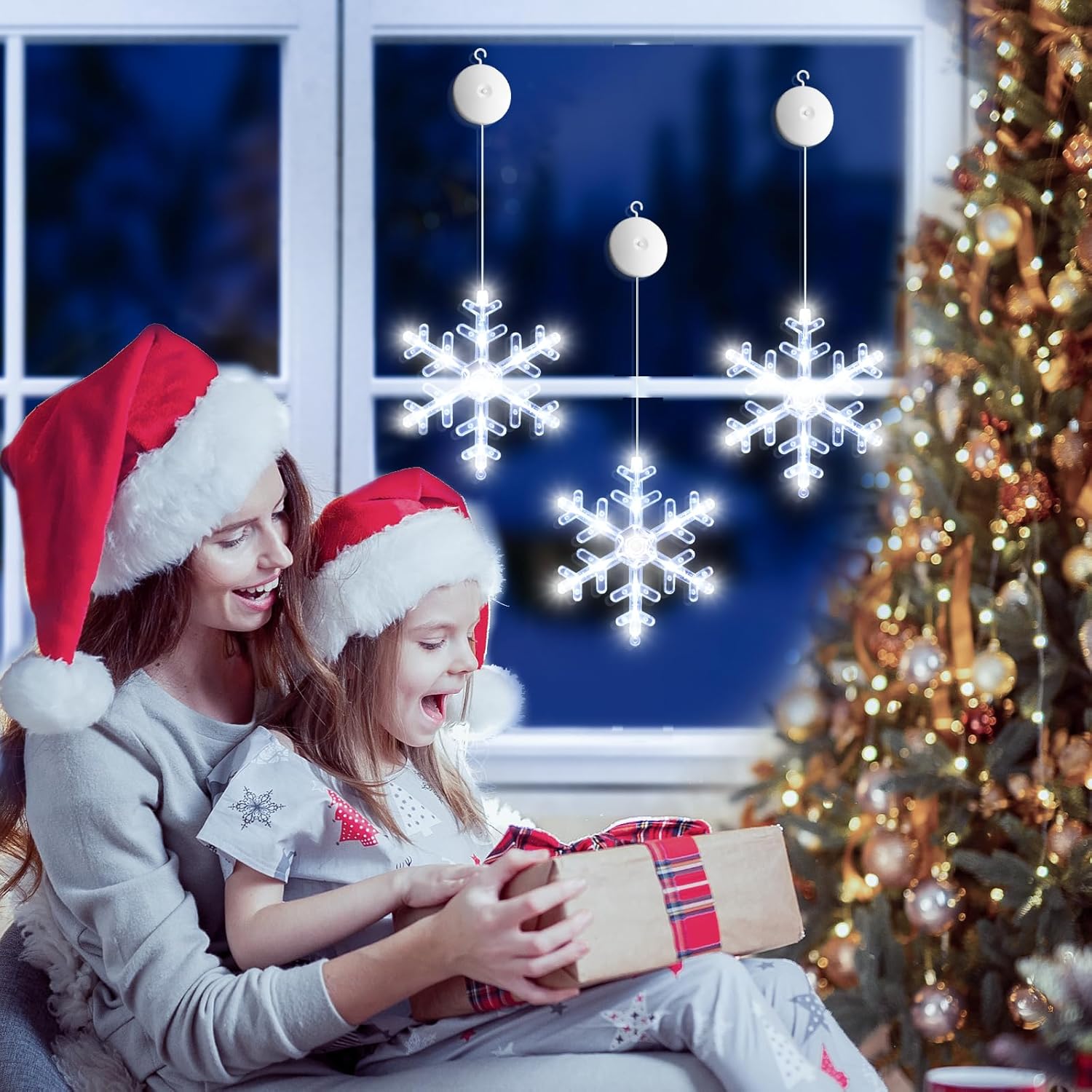 LuminGlow Snowflake Window Lights – Portable Holiday Glow for Patios, Balconies & Covered Outdoor Dining