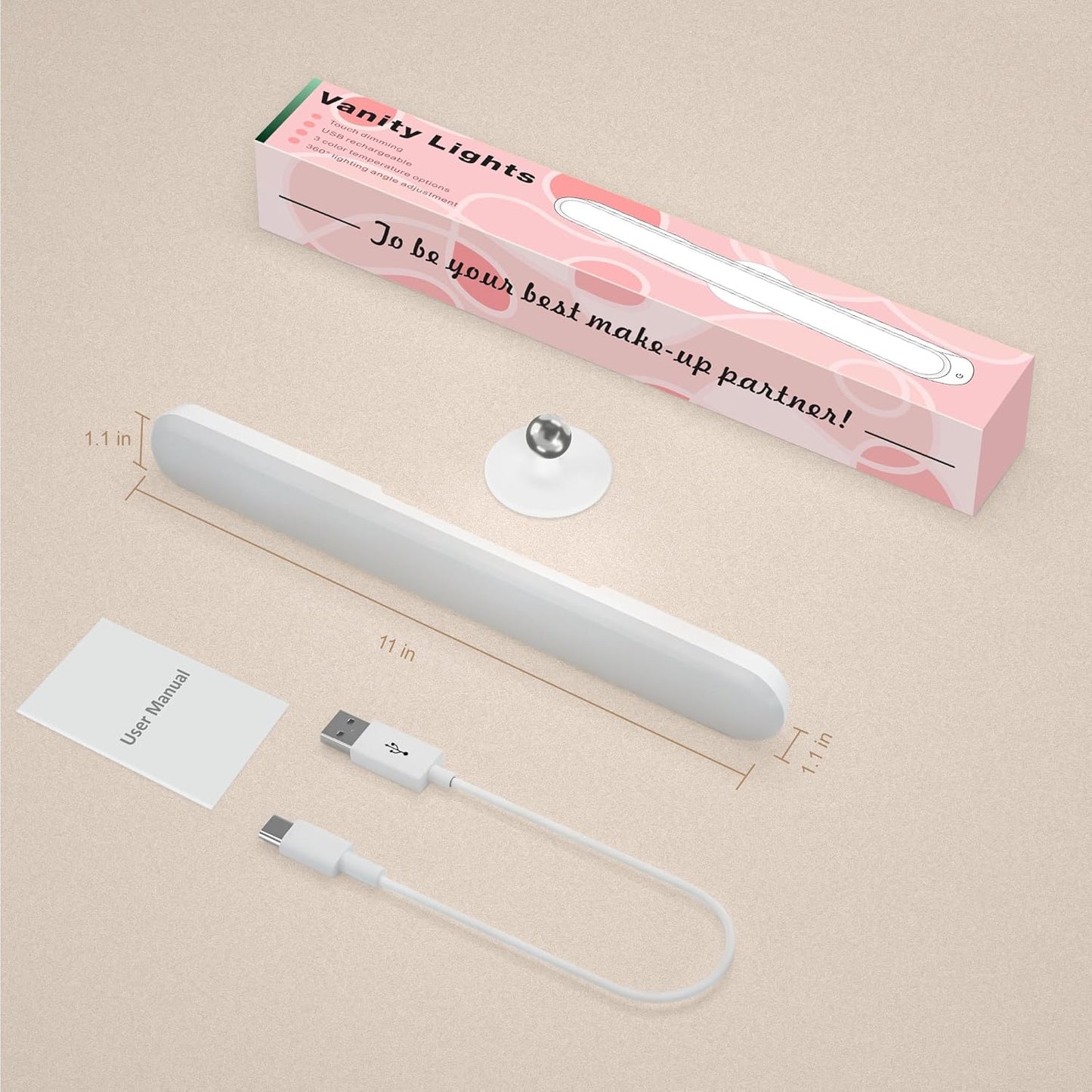 LuminGlow Stick On Mirror Light – Romantic Valentine's Day Gift for Wife, Dimmable Beauty Lighting