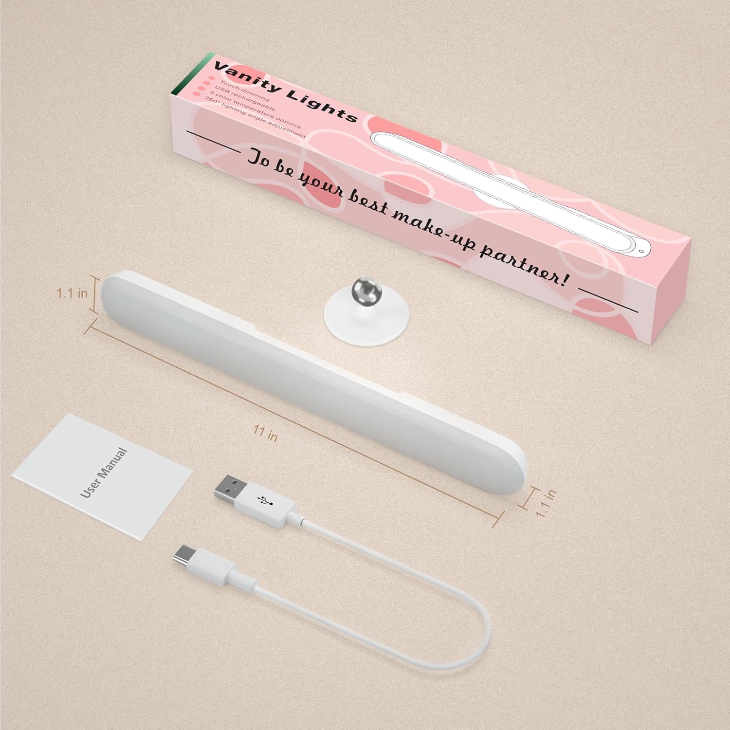 LuminGlow Stick On Mirror Light – Romantic Valentine's Day Gift for Wife, Dimmable Beauty Lighting