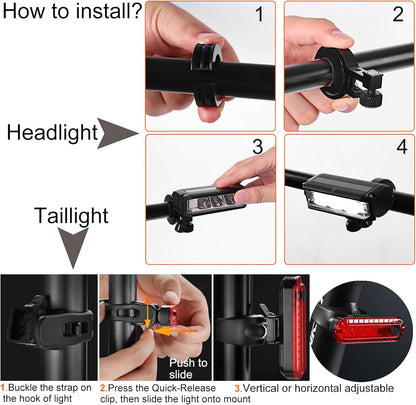 Luminoak Rechargeable Bicycle Light – High-Visibility Night Cycling Light Set with Anti-Glare Wide Beam for Road Safety