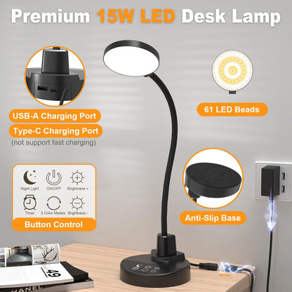 LUMINOAK WorkFlow Desk Light – Study & Remote Work Lamp with Eye-Caring LEDs, 5 Brightness Levels, and Dual USB Charger