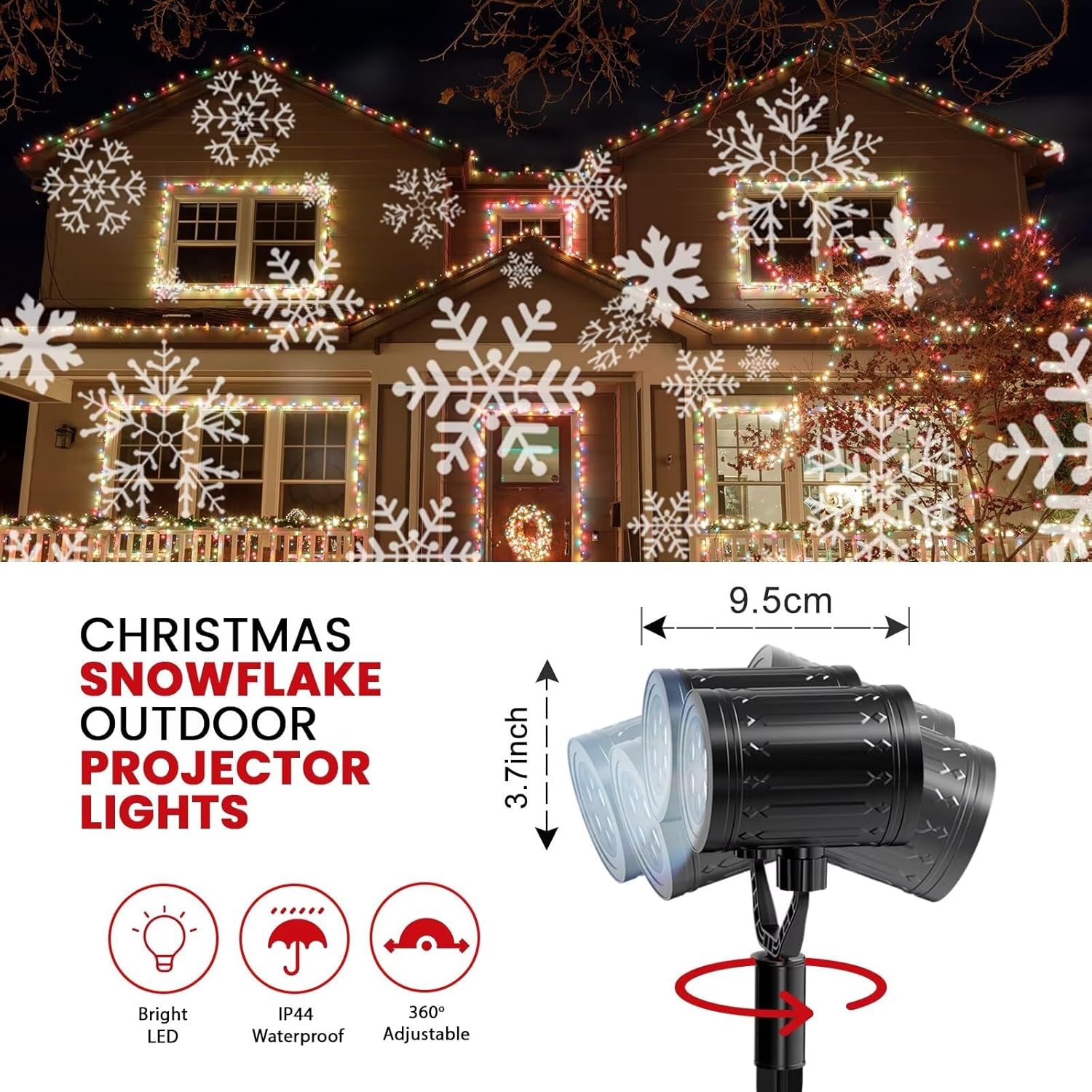 LUMINOUS Winters Night Snowflake Projector – Camping and Backyard Light, Portable Winter Ambiance