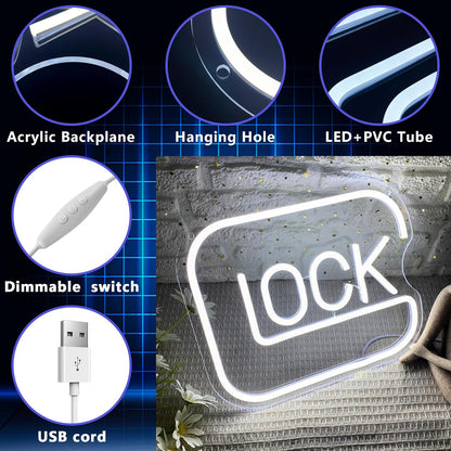 LUMIORA Lock Neon Light – Living Room Statement Piece, USB Powered Wall Decor for Cozy Home Atmosphere