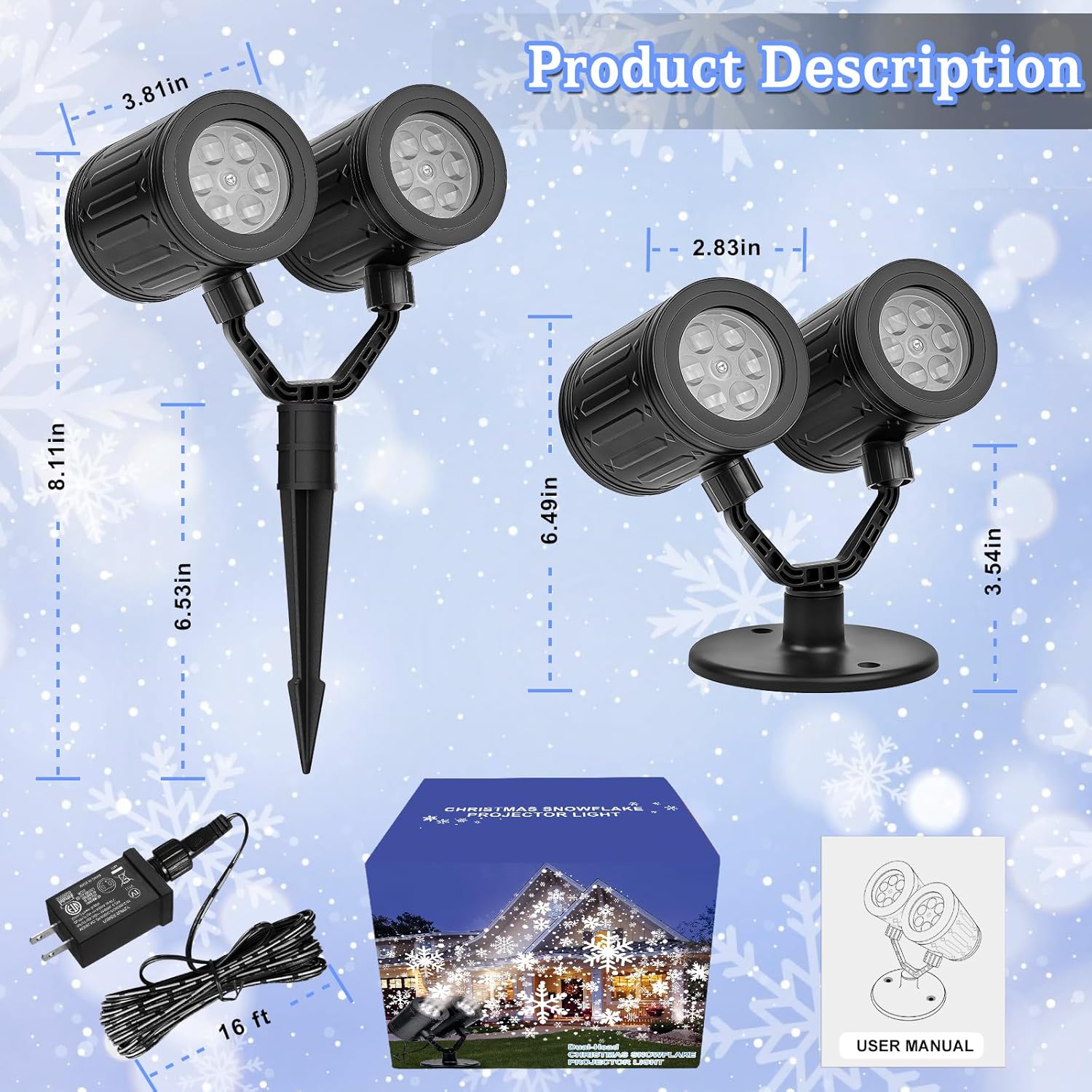 LUMIORA WinterGlow Snowflake Projector – Camping and Outdoor Dining Ambiance, IP65 Weatherproof Rotating LED
