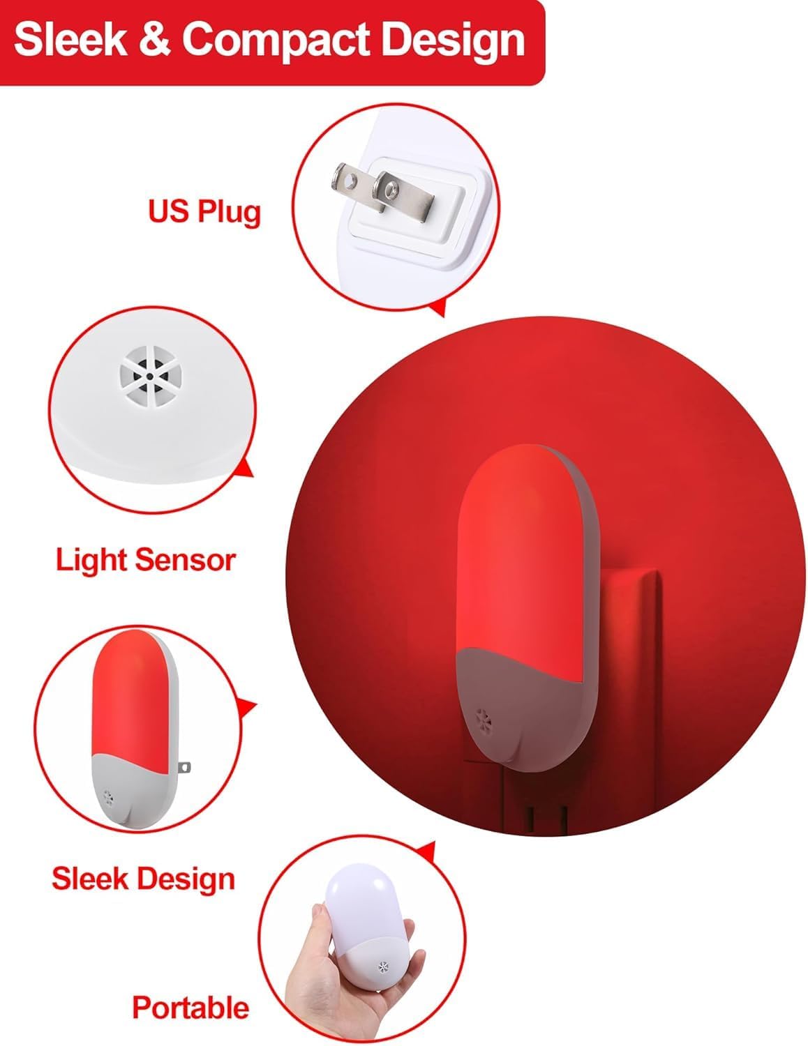 LumiRed Baby Night Light Plug into Wall, Zero Blue Light 670nm for Nursery and Toddler Bedroom