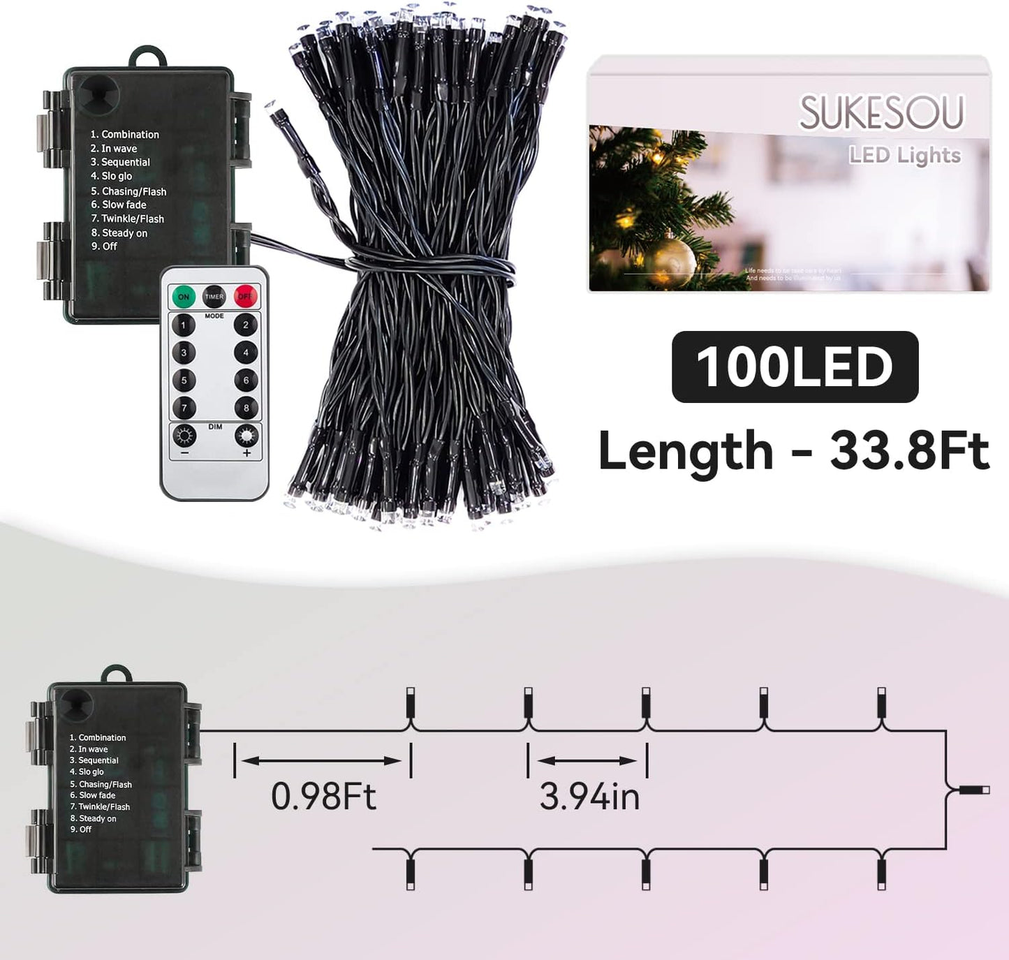 LUMIRESCO 33Ft 100 LED Battery String Lights – Nursery and Playroom Ceiling Lights, Cool Touch Safe with 6hr Auto Timer and Remote