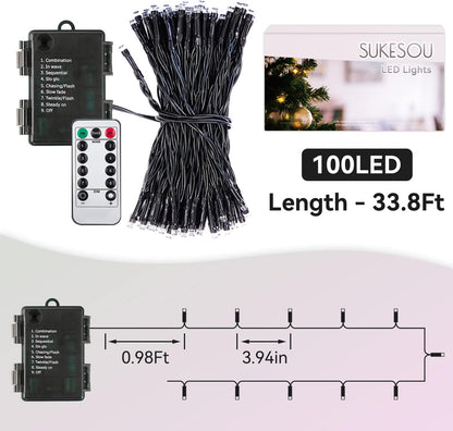 LUMIRESCO 33Ft 100 LED Battery String Lights – Nursery and Playroom Ceiling Lights, Cool Touch Safe with 6hr Auto Timer and Remote