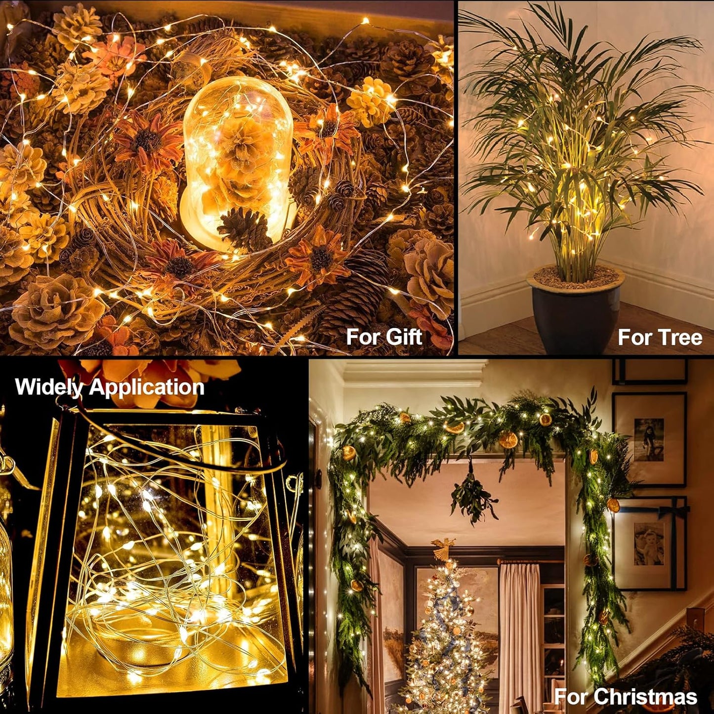 Lumoonity Copper Wire Fairy Lights – Living Room & Dorm Room Wall Decor, 5 Lighting Modes Warm Glow