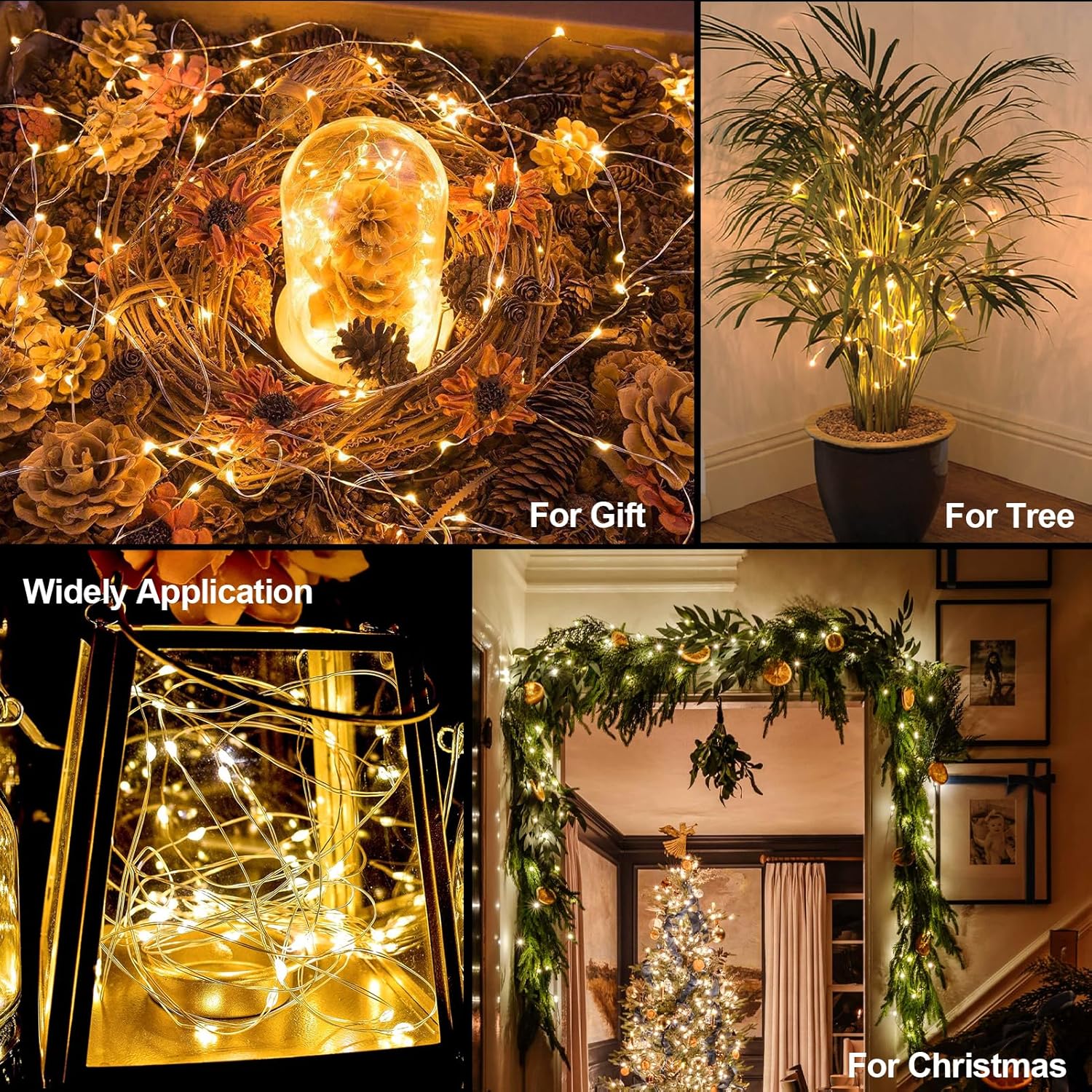 Lumoonity Copper Wire Fairy Lights – Living Room & Dorm Room Wall Decor, 5 Lighting Modes Warm Glow