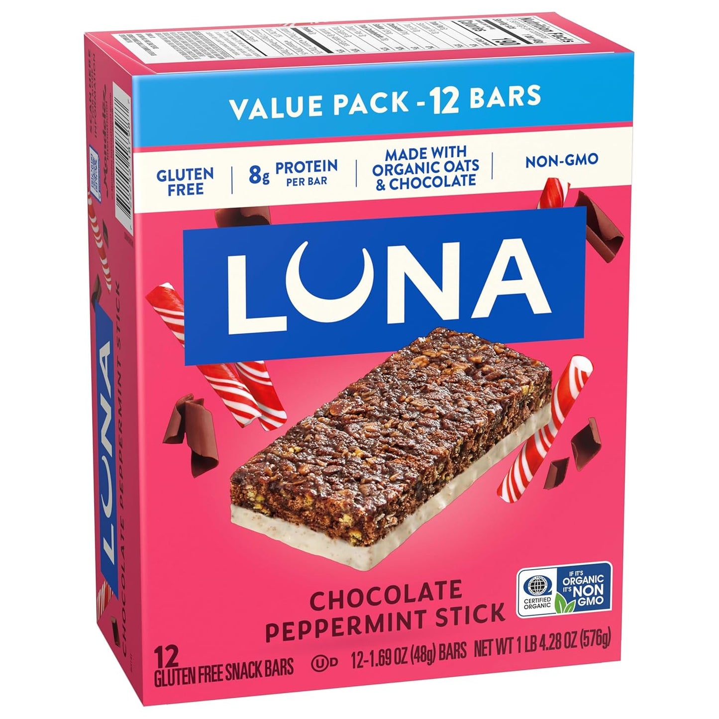 LUNA Bar Chocolate Peppermint Stick – Quick Desk Snack for Focused Workdays, Individually Wrapped Protein Bars 12 Pack