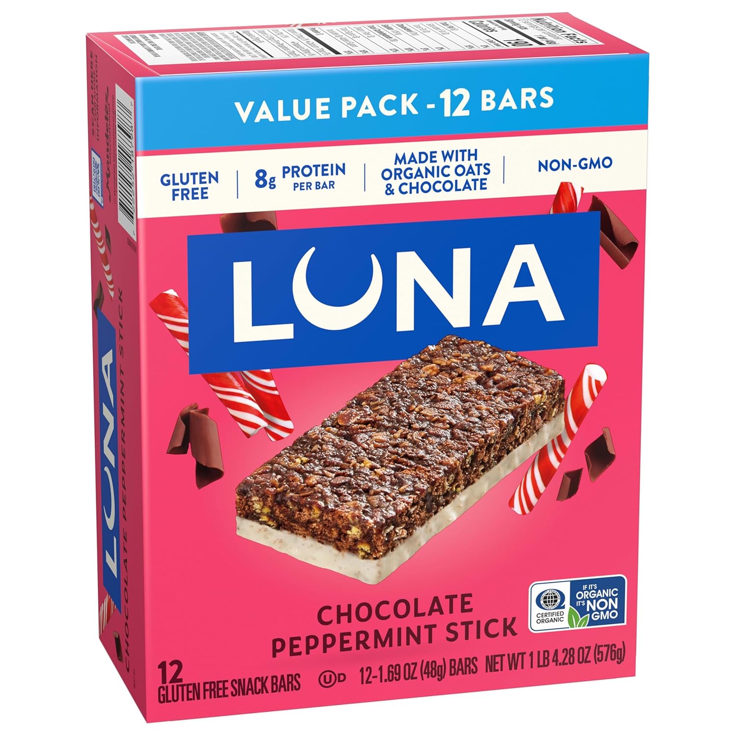 LUNA Bar Chocolate Peppermint Stick – Quick Desk Snack for Focused Workdays, Individually Wrapped Protein Bars 12 Pack