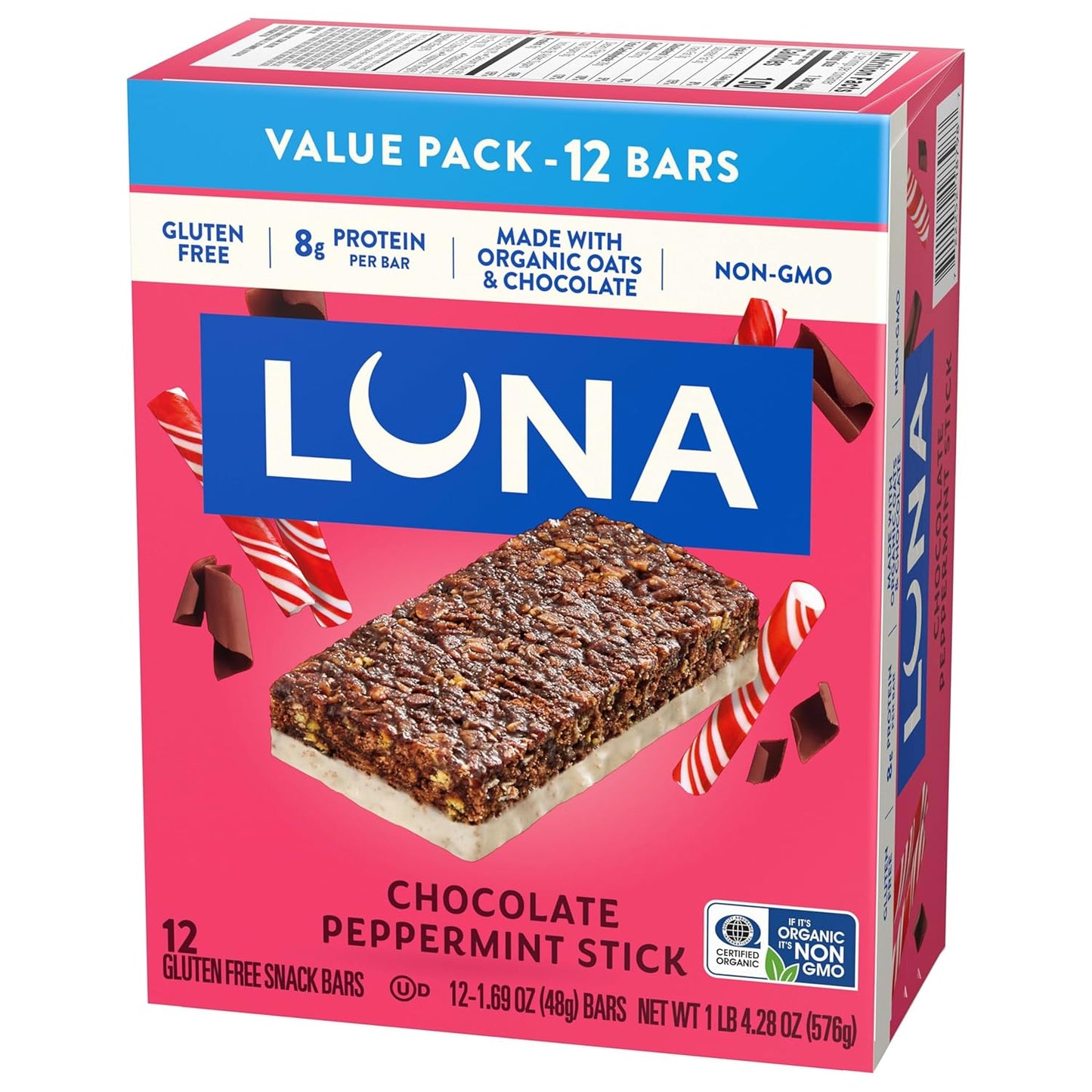 LUNA Bar Chocolate Peppermint Stick – Quick Desk Snack for Focused Workdays, Individually Wrapped Protein Bars 12 Pack
