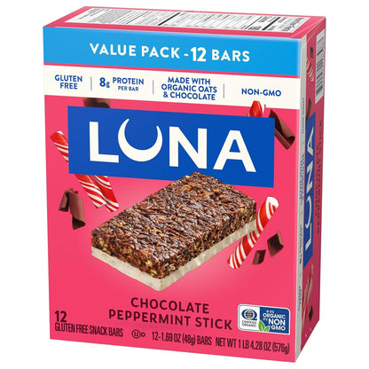 LUNA Bar Chocolate Peppermint Stick – Quick Desk Snack for Focused Workdays, Individually Wrapped Protein Bars 12 Pack