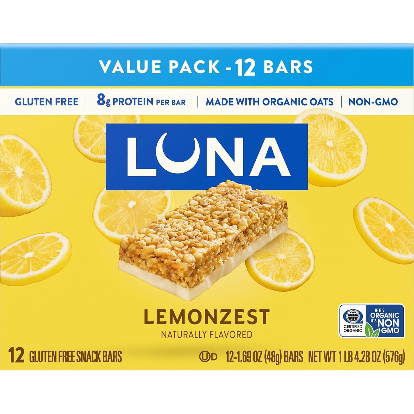 LUNA Bar LemonZest Gluten Free Snack Bar – Mindful Afternoon Pick-Me-Up for Self-Care Routines