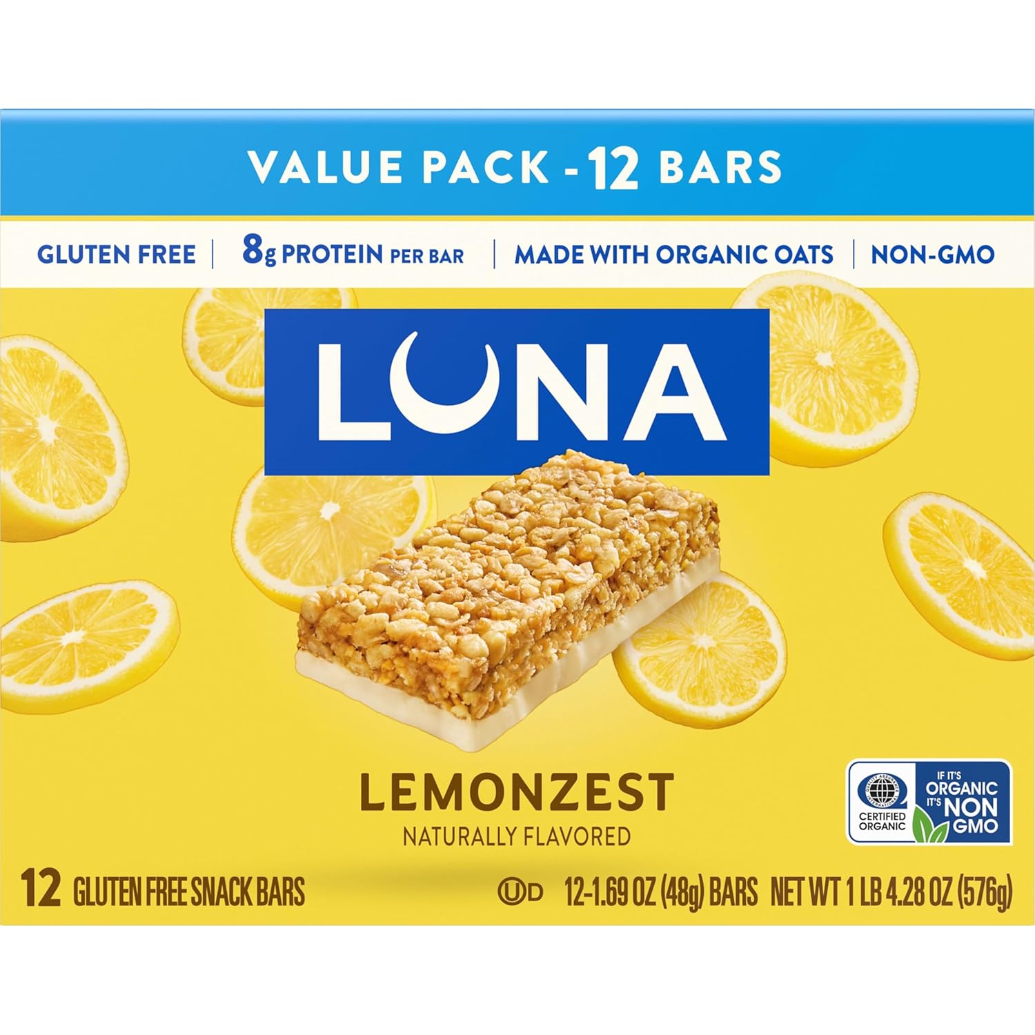 LUNA Bar LemonZest Gluten Free Snack Bar – Mindful Afternoon Pick-Me-Up for Self-Care Routines