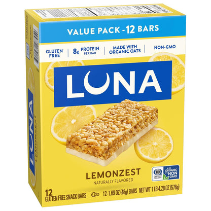 LUNA Bar LemonZest Gluten Free Snack Bar – Mindful Afternoon Pick-Me-Up for Self-Care Routines