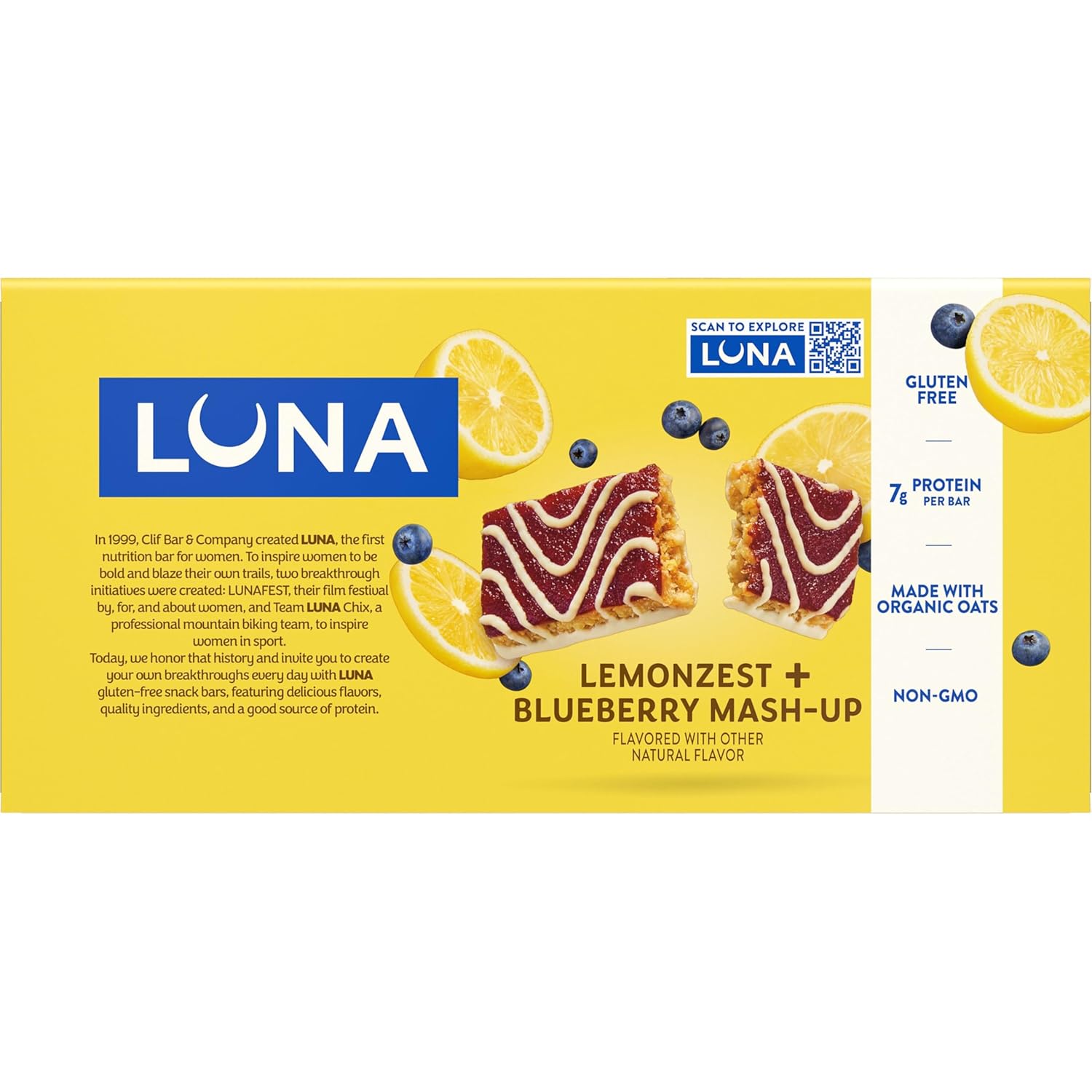 LUNA Bar Mash-Ups LemonZest + Blueberry – Plant-Based Snack for Self-Care Routines and Mindful Midday Breaks