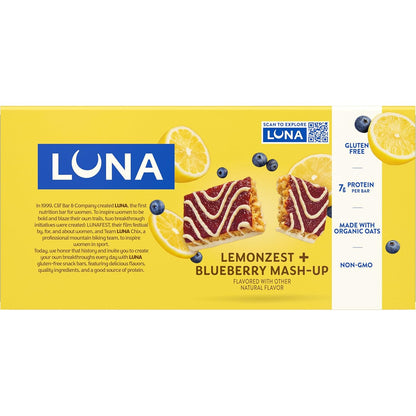 LUNA Bar Mash-Ups LemonZest + Blueberry – Plant-Based Snack for Self-Care Routines and Mindful Midday Breaks