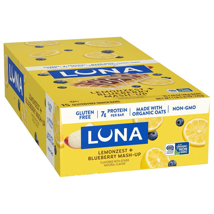 LUNA Bar Mash-Ups LemonZest + Blueberry – Plant-Based Snack for Self-Care Routines and Mindful Midday Breaks
