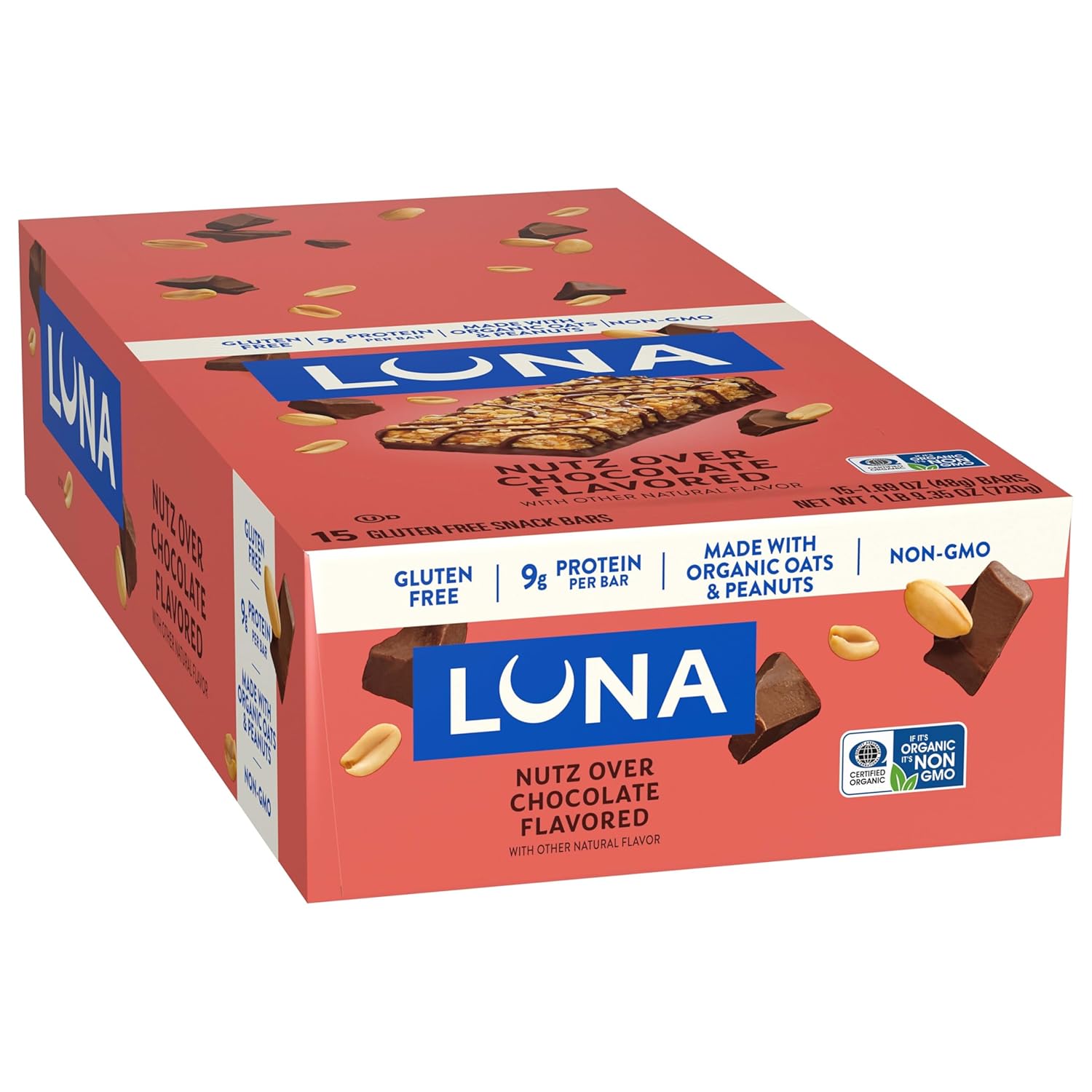 LUNA Bar Nutz Over Chocolate - Sustained Energy Snack for Busy Professionals, Home Office & Focus Fuel