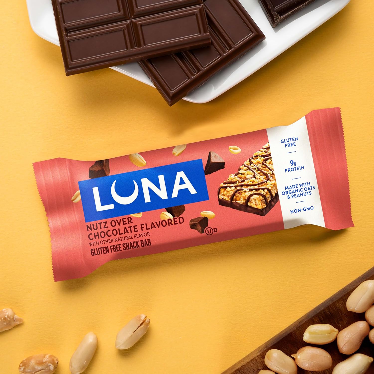 LUNA Bar Nutz Over Chocolate - Sustained Energy Snack for Busy Professionals, Home Office & Focus Fuel