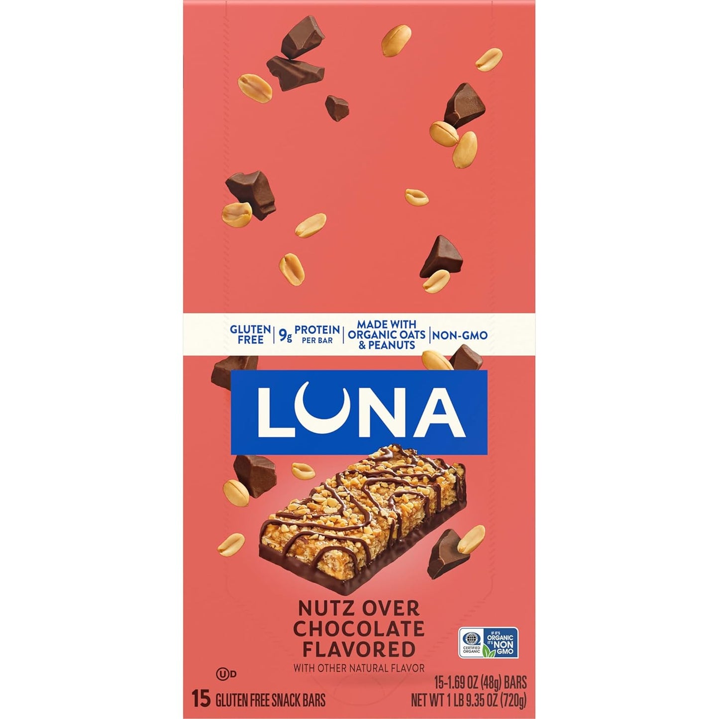 LUNA Bar Nutz Over Chocolate - Sustained Energy Snack for Busy Professionals, Home Office & Focus Fuel