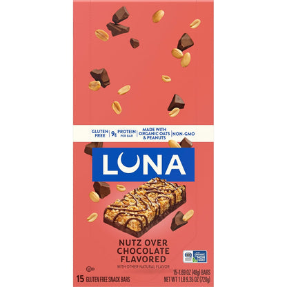LUNA Bar Nutz Over Chocolate - Sustained Energy Snack for Busy Professionals, Home Office & Focus Fuel