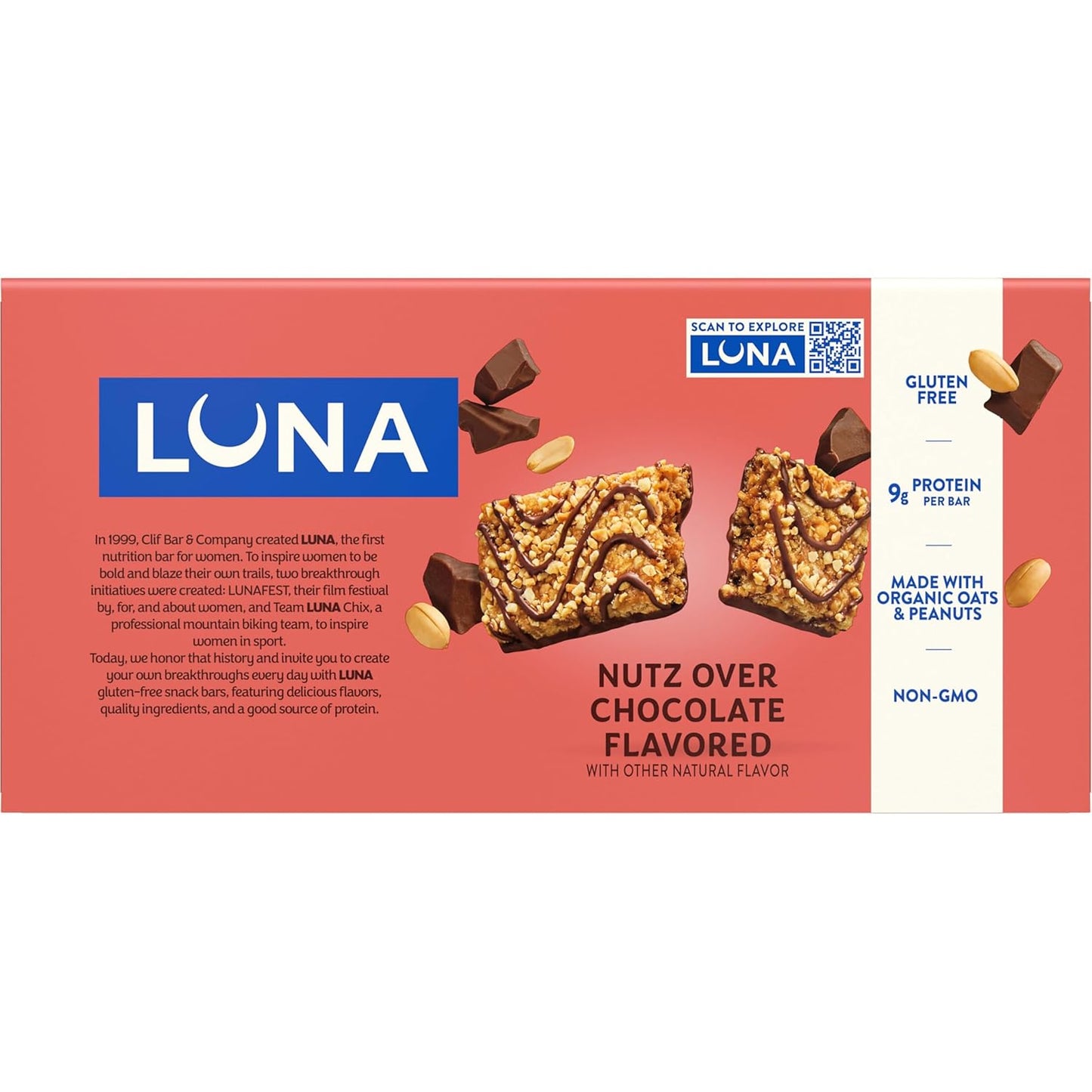 LUNA Bar Nutz Over Chocolate - Sustained Energy Snack for Busy Professionals, Home Office & Focus Fuel