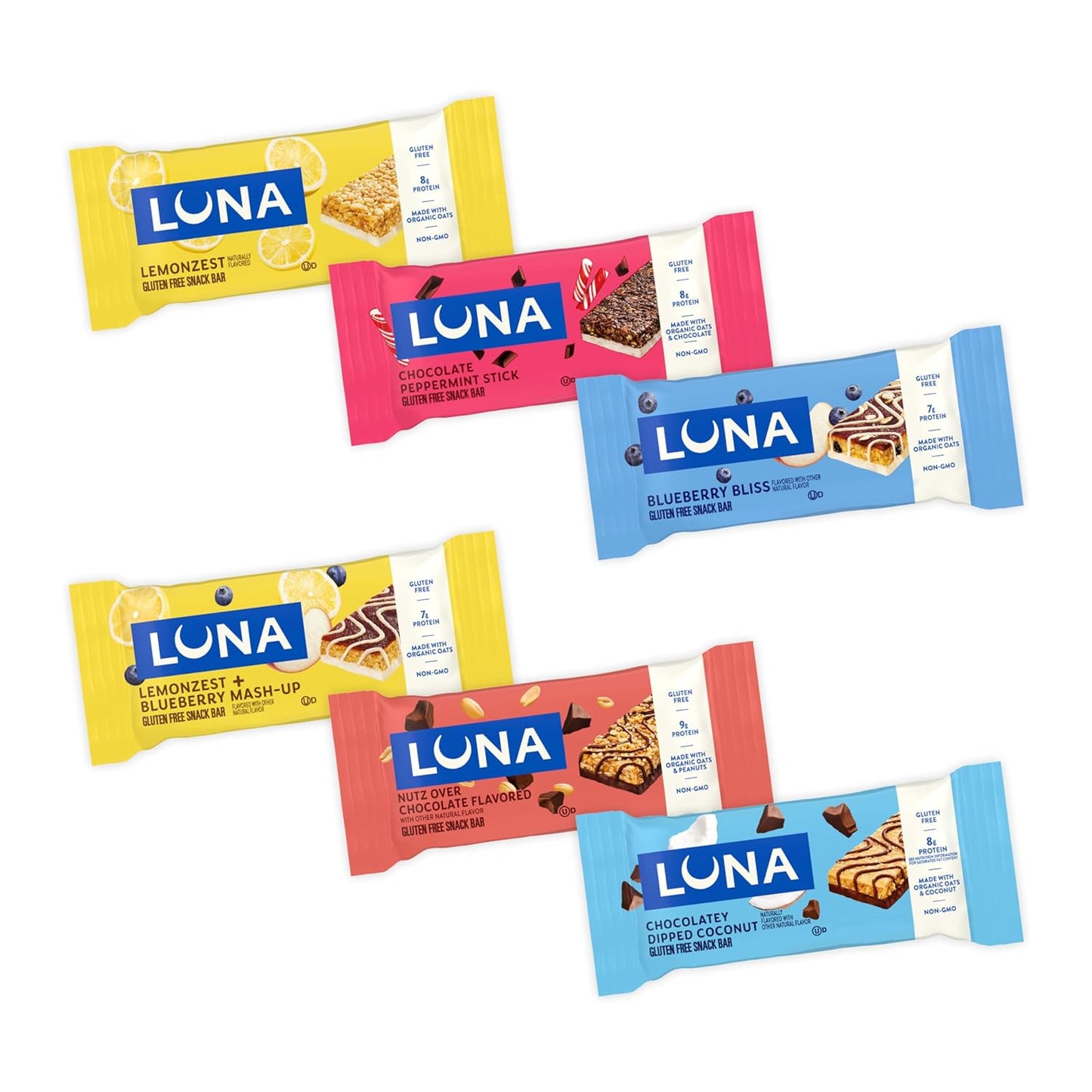LUNA Bar Snack Bars - Desk-Friendly Fuel for Focused Workdays, Gluten Free Variety 12 Pack