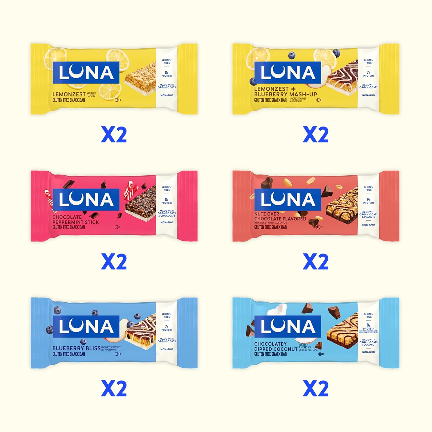 LUNA Bar Variety Pack - Mindful Snack for Self-Care Routines, Plant-Based Protein Bars (12 Pack)