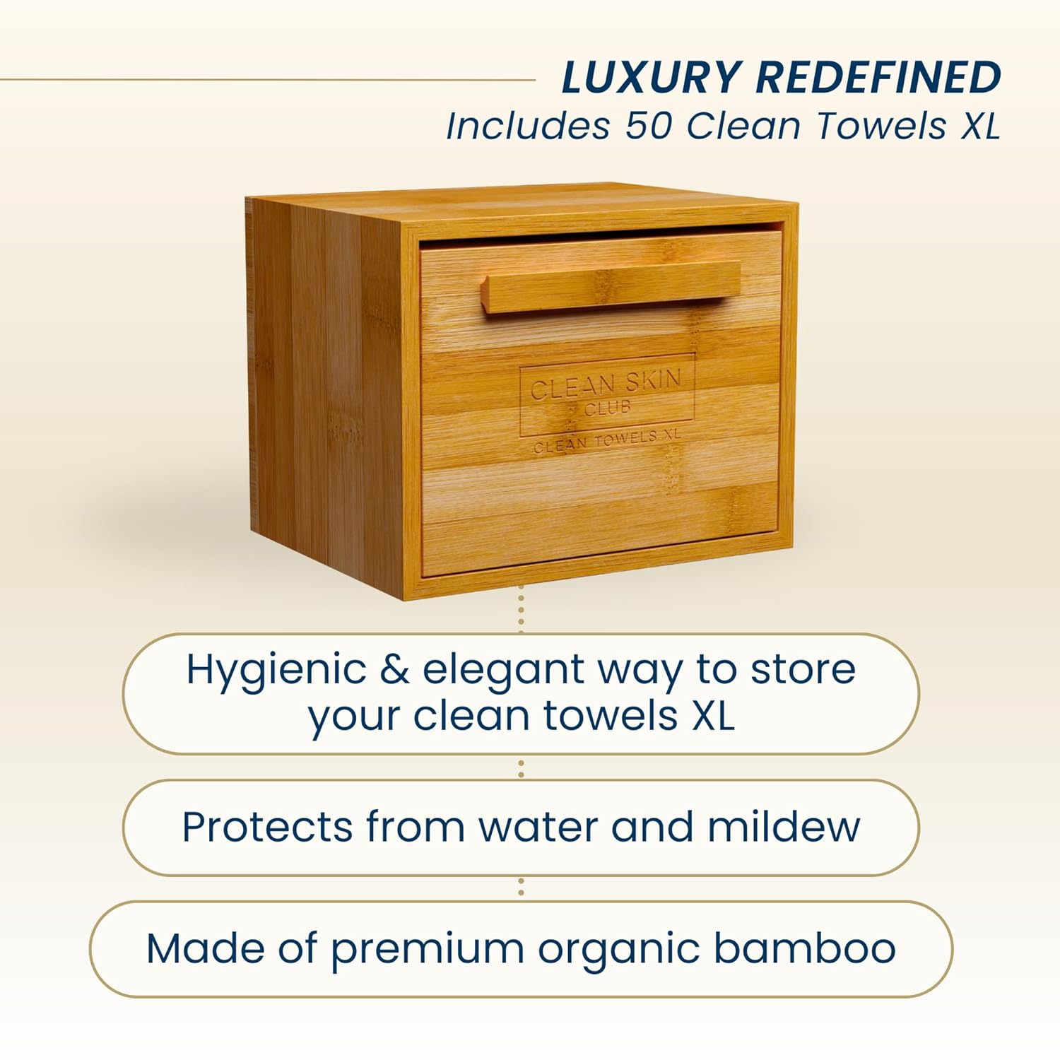 luxe bamboo holder with pullout drawer (7.4" l x 5.8" w x 5.8" h)