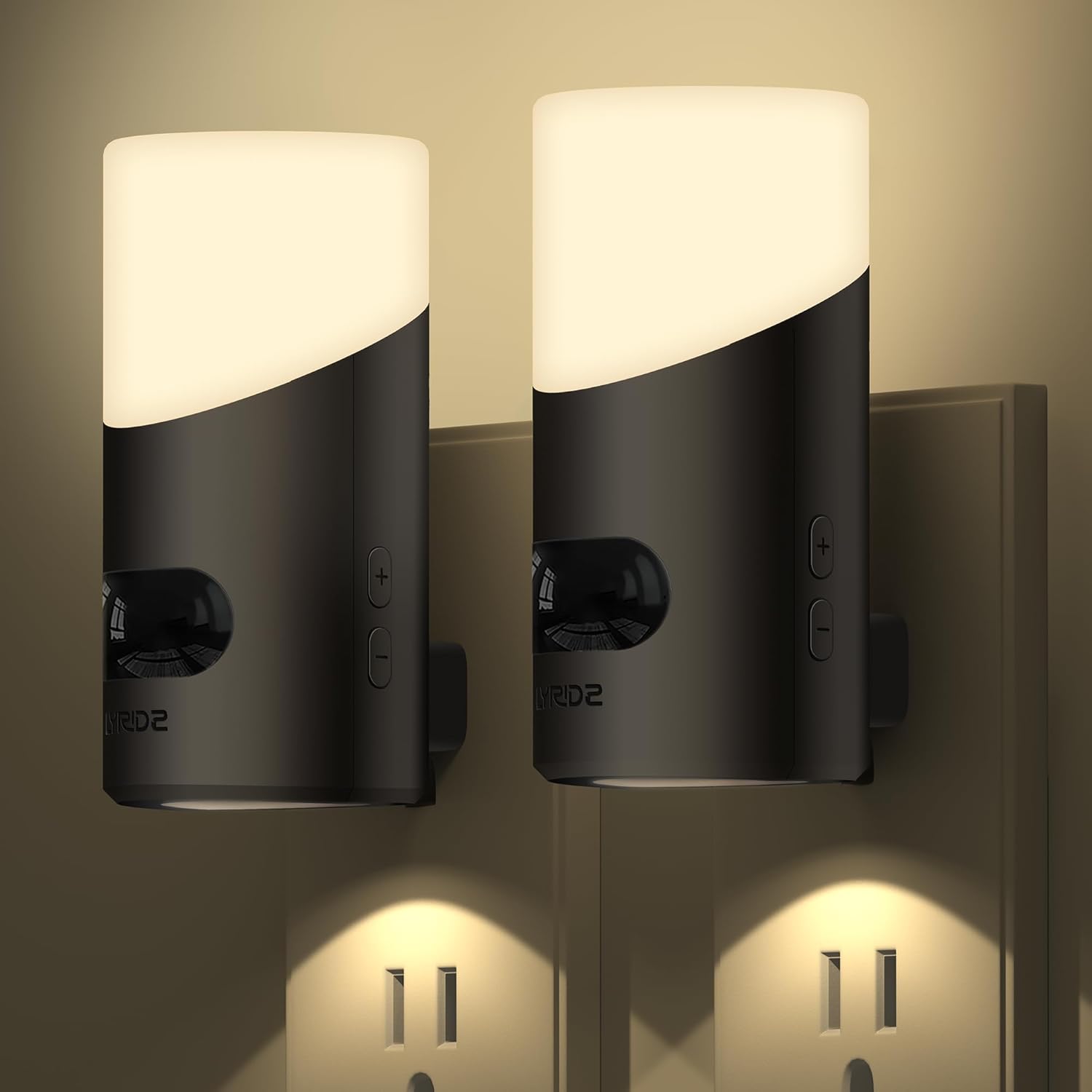 Lyridz LED Night Light – Calming Warm Amber Plug-in Light for Bedtime Routine and Wind Down, Dimmable 2 Pack