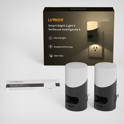 Lyridz LED Night Light – Calming Warm Amber Plug-in Light for Bedtime Routine and Wind Down, Dimmable 2 Pack