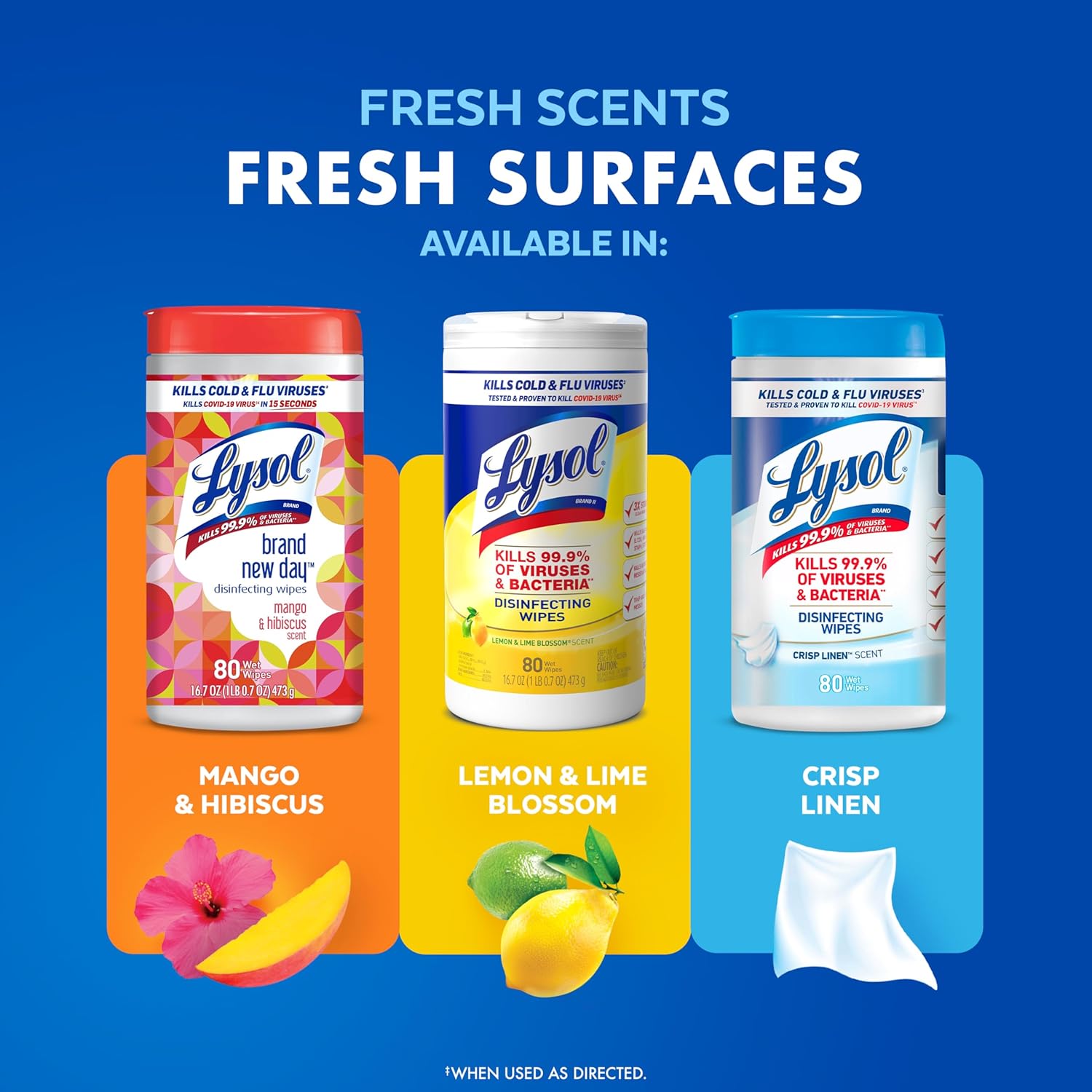 Lysol Disinfectant Wipes, Multi-Surface Antibacterial Cleaning Wipes, For Child-Safe Home Disinfecting, Lemon and Lime Blossom, 4-Pack Canisters