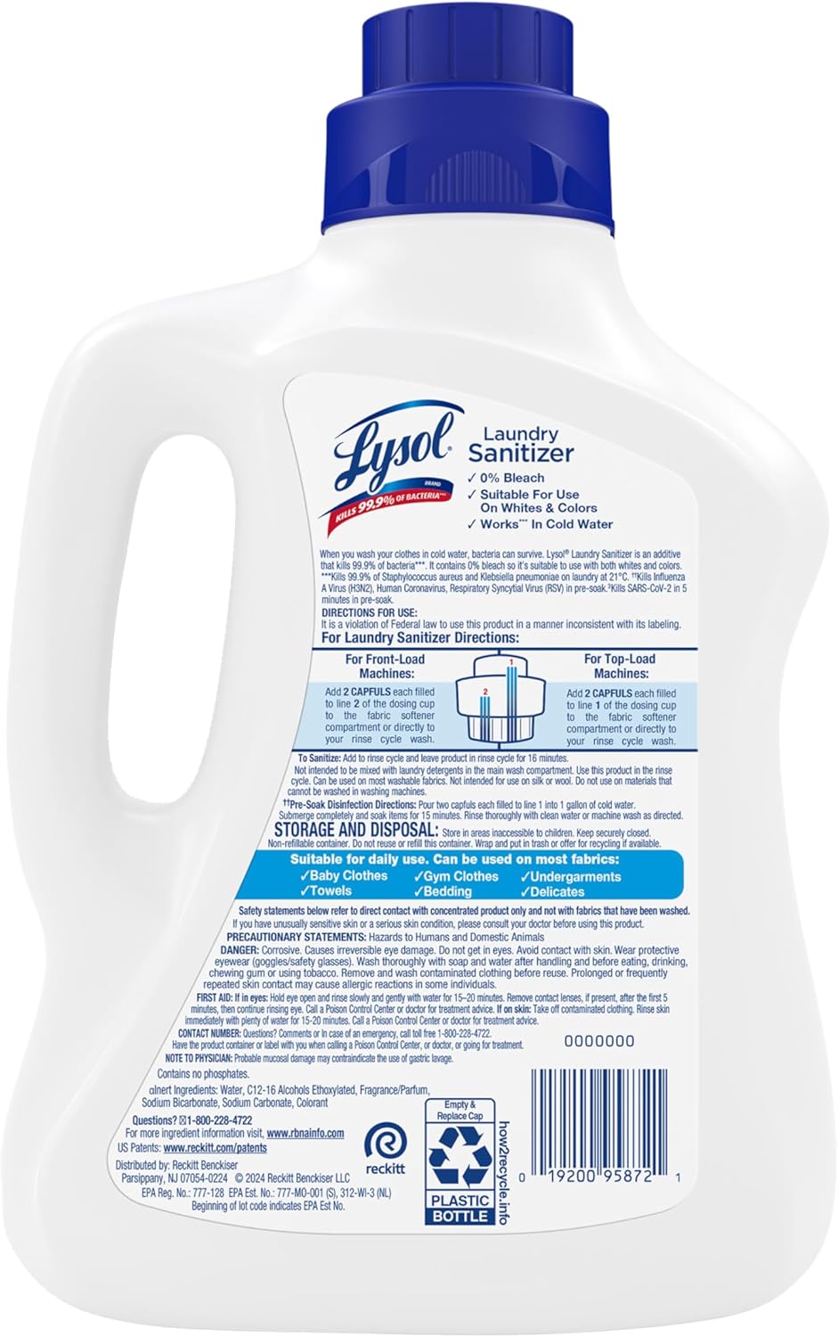 Lysol Laundry Sanitizer Additive for Kids Sports Uniforms and Nursery Linens, Bleach-Free 90oz