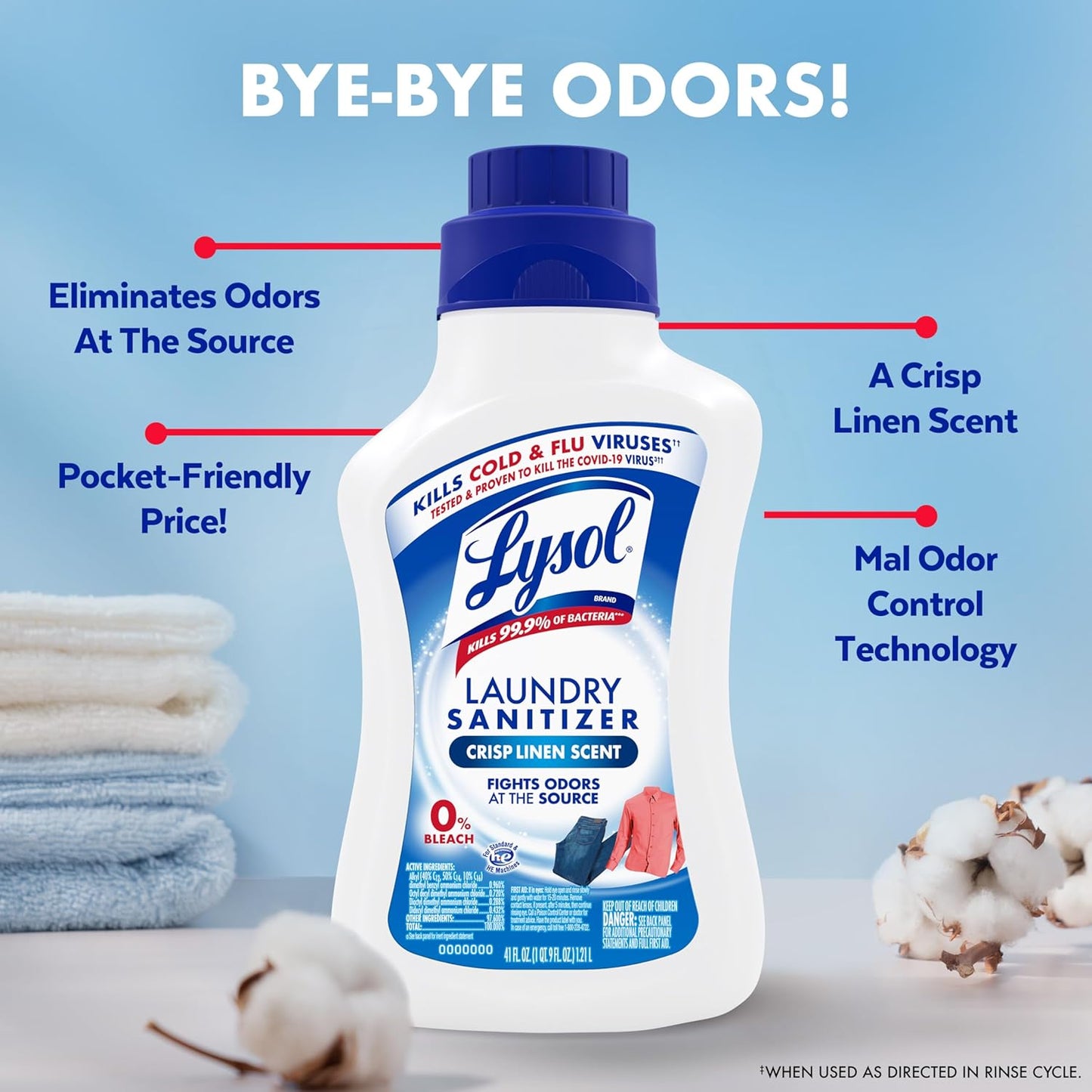Lysol Laundry Sanitizer – Color-Safe Disinfecting Wash for Kids' Bedroom Linens & Stuffed Animals, 41 Fl Oz